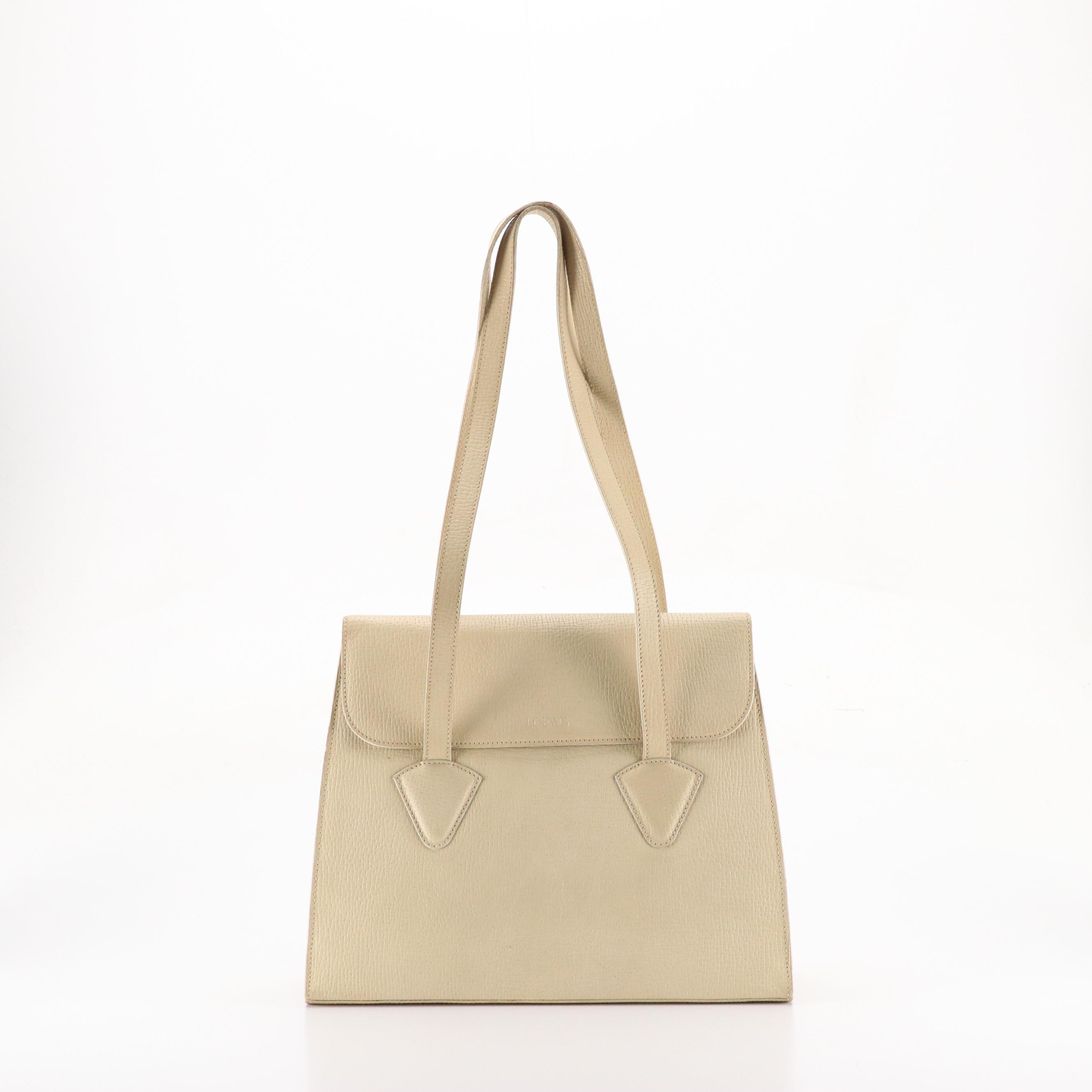 Loewe Flap-Over Shoulder Bag in Off-White Textured Leather