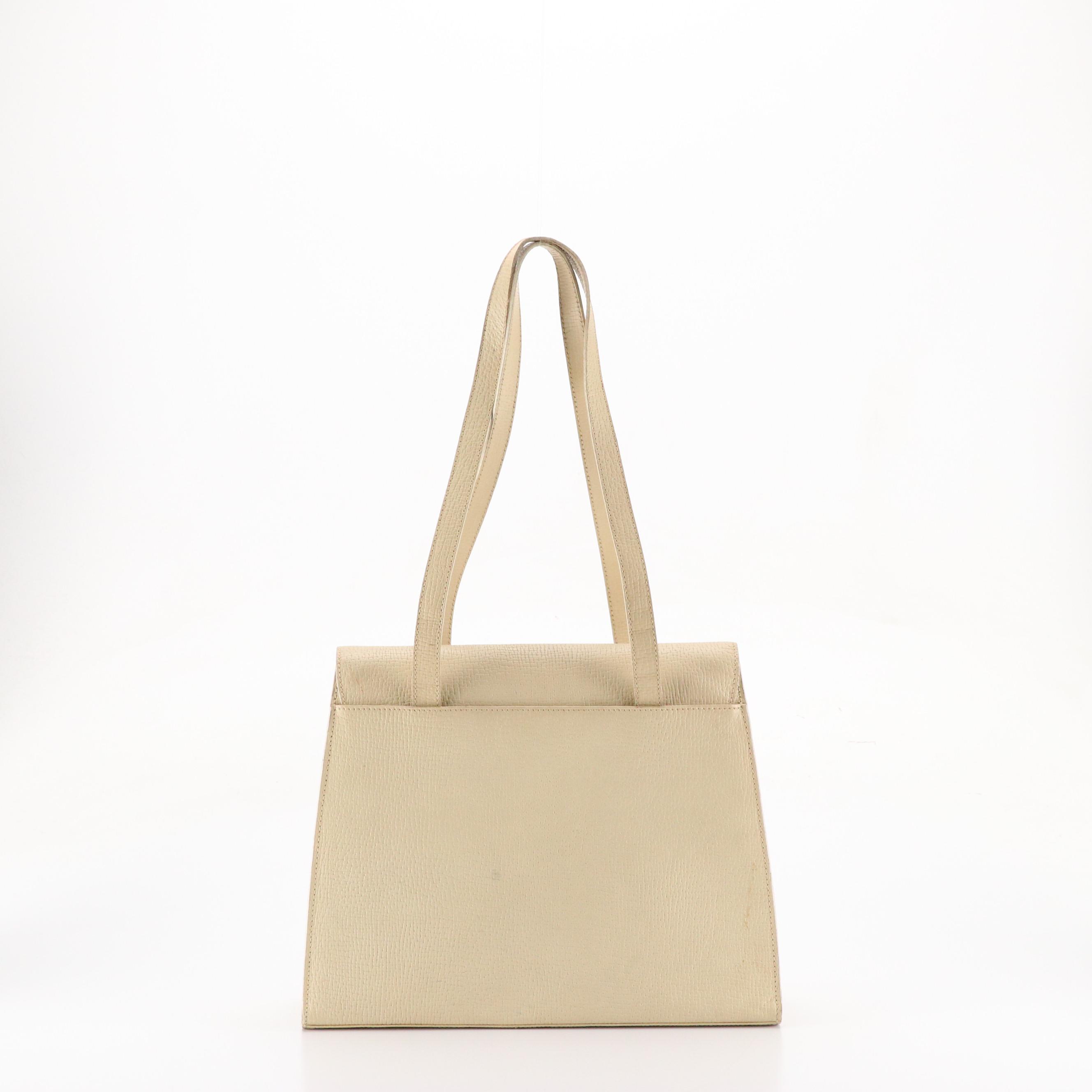 Loewe Flap-Over Shoulder Bag in Off-White Textured Leather