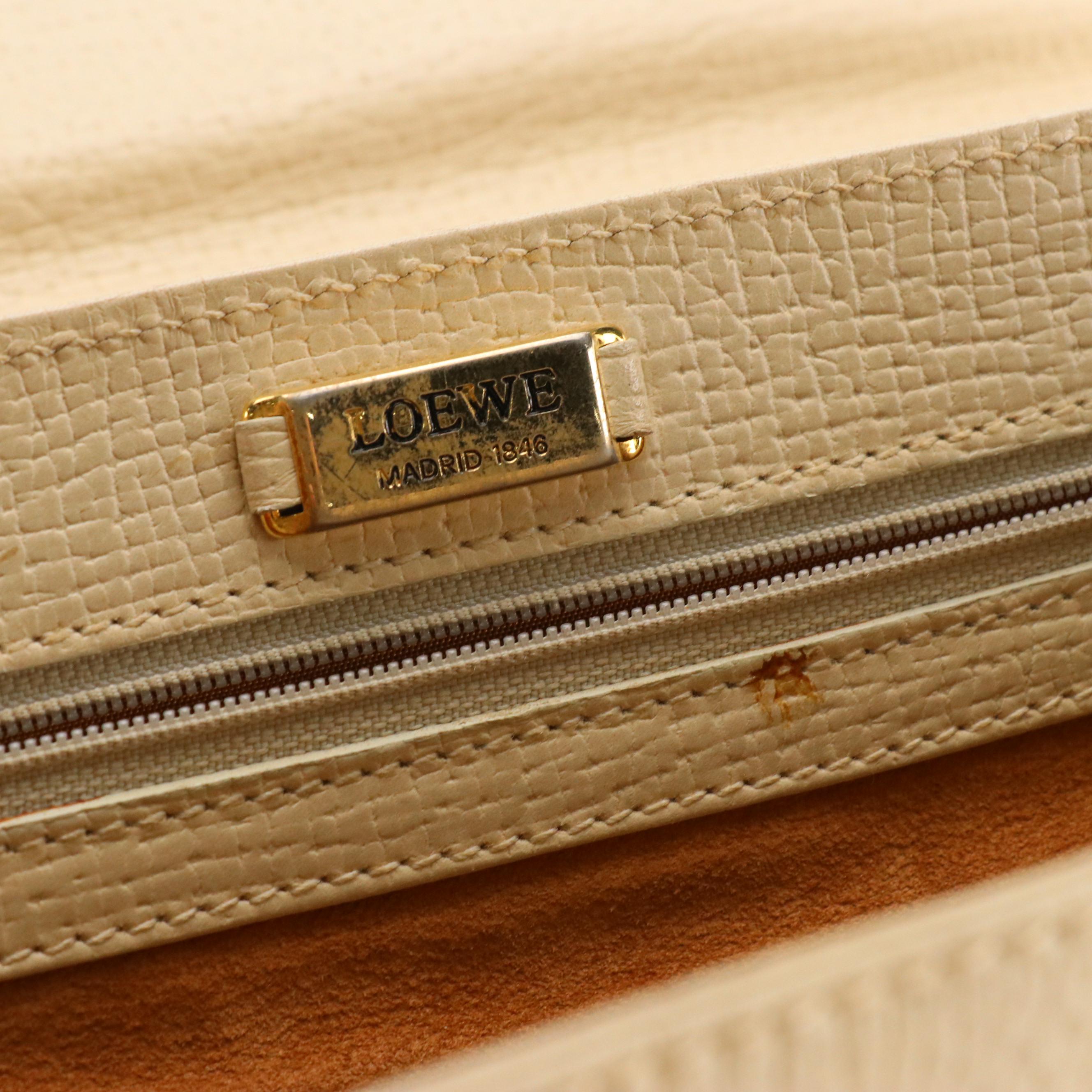 Loewe Flap-Over Shoulder Bag in Off-White Textured Leather