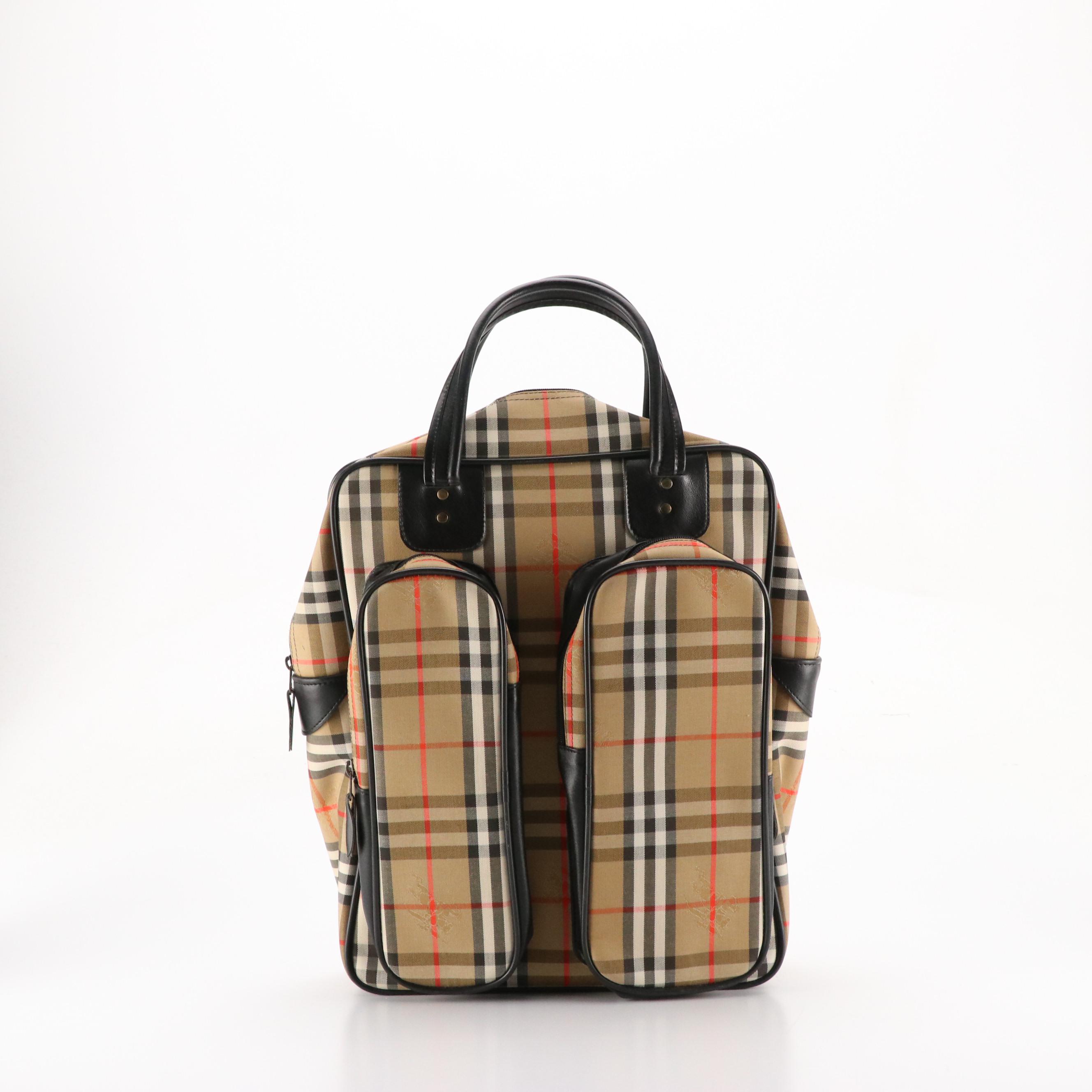 Burberrys Tennis Racket Bag in Haymarket Check Canvas and Black Leather Trim