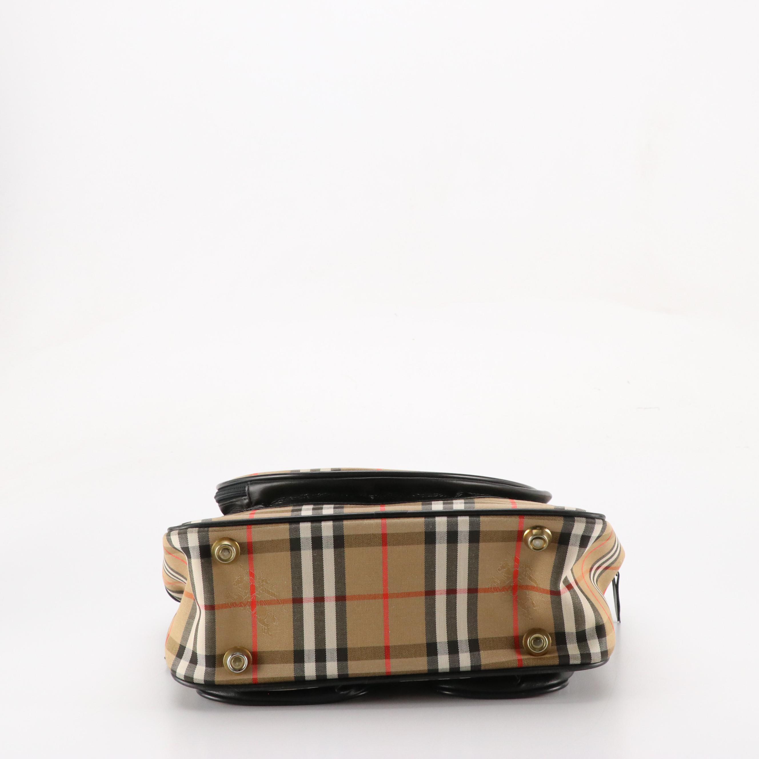 Burberrys Tennis Racket Bag in Haymarket Check Canvas and Black Leather Trim