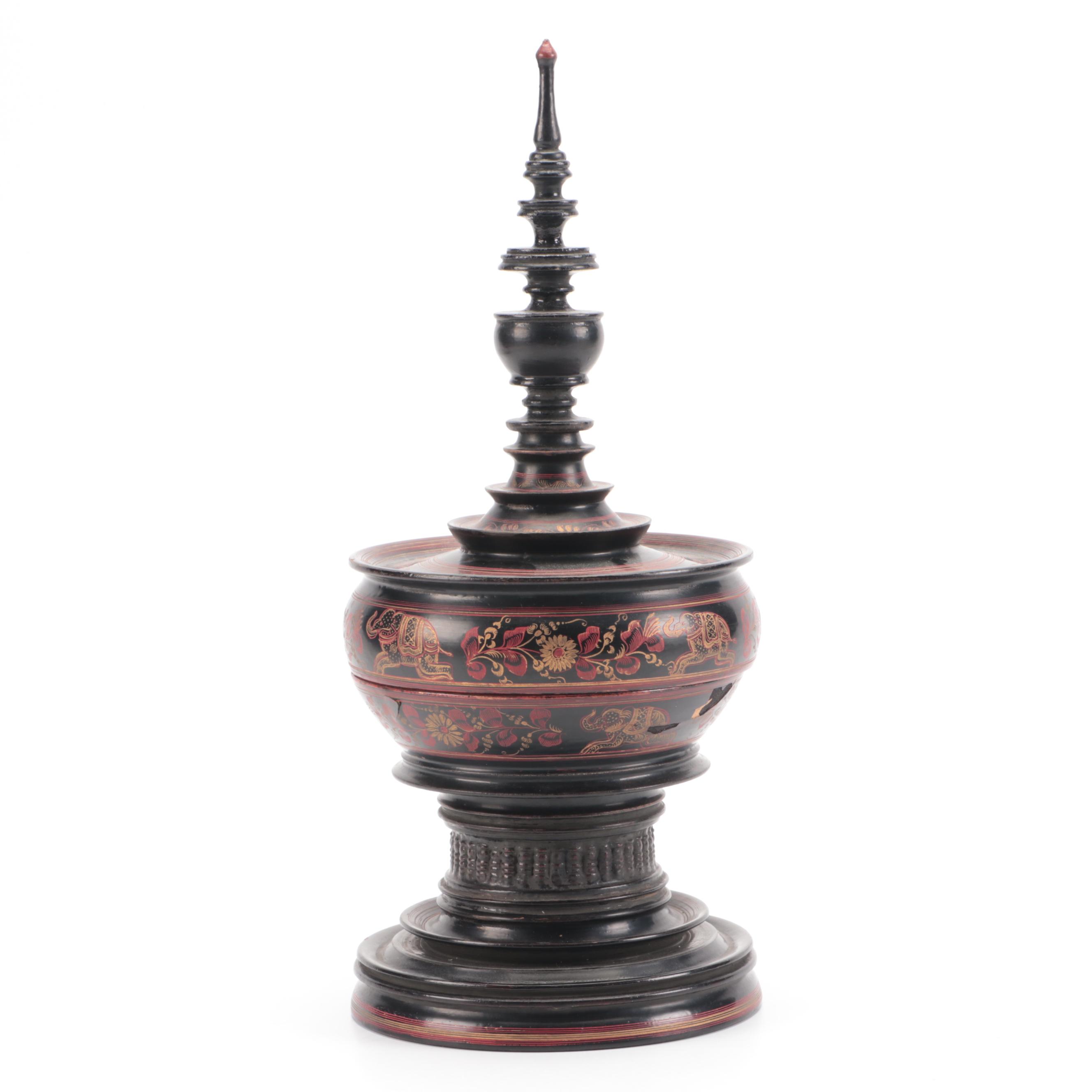 Burmese Handmade Lacquered Offering Vessel