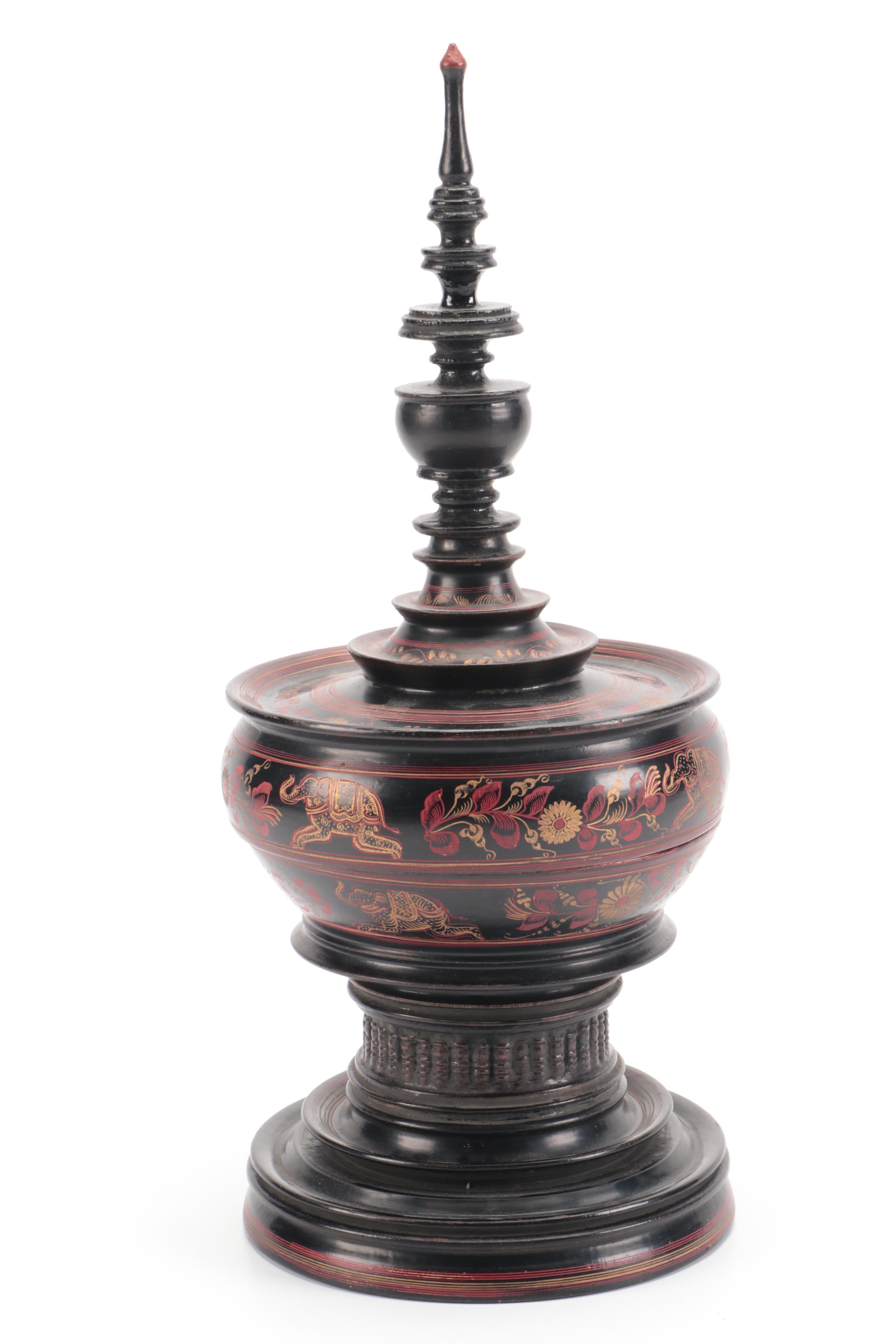 Burmese Handmade Lacquered Offering Vessel