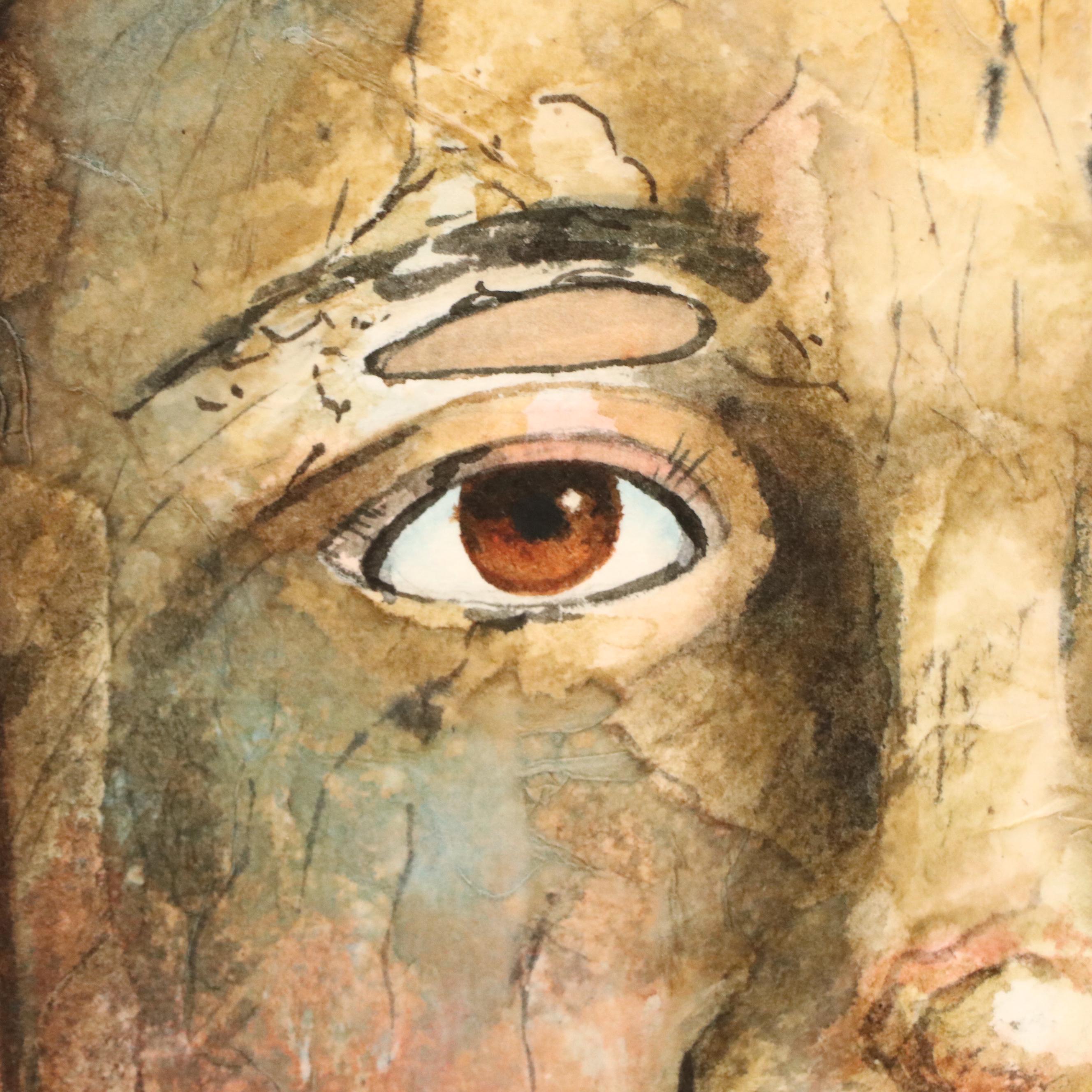 Rita Joyce Watercolor Painting of Mustached Mask, Late 20th Century