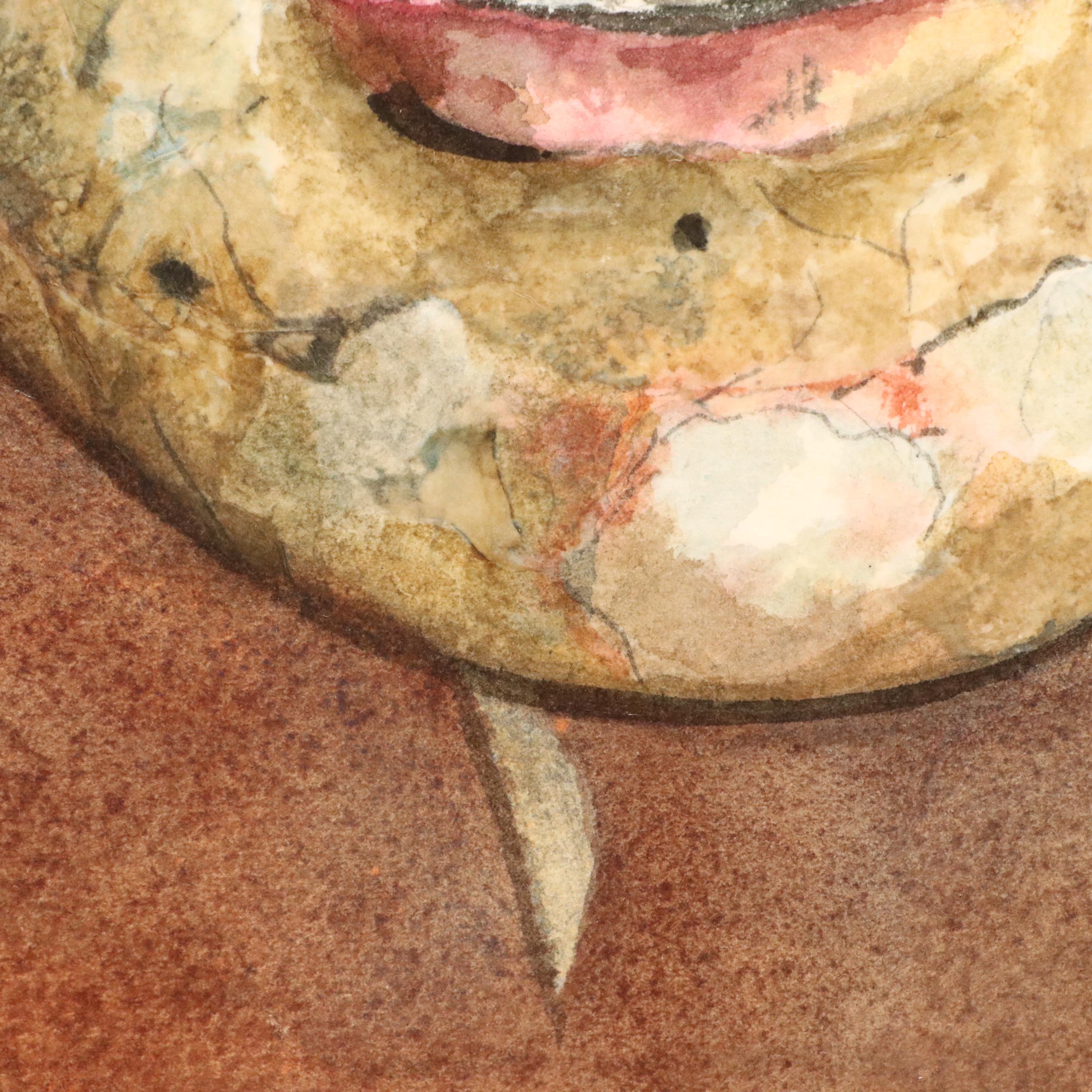 Rita Joyce Watercolor Painting of Mustached Mask, Late 20th Century