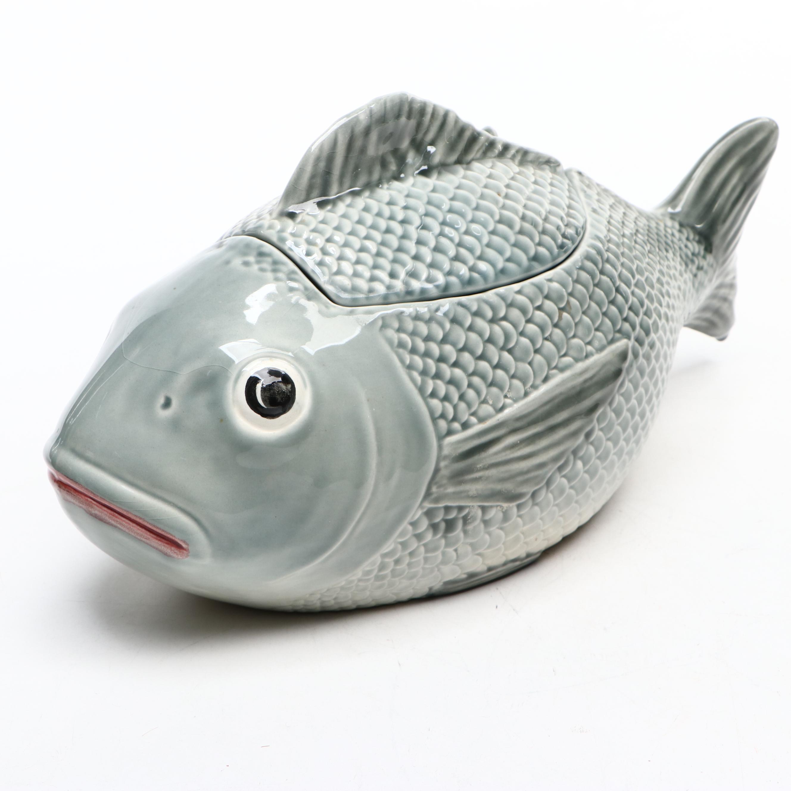 Portuguese Majolica Fish Tureen