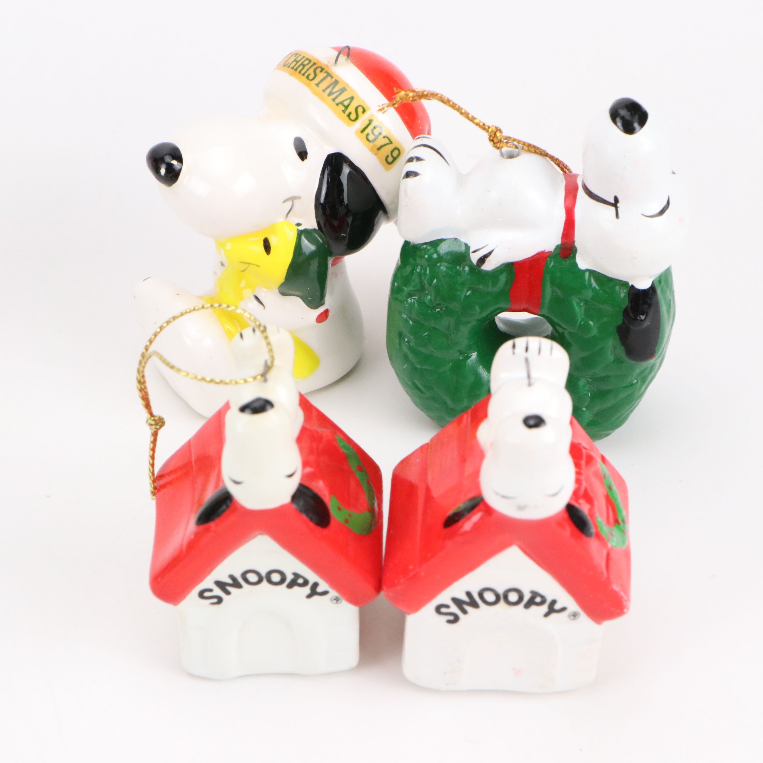 Snoopy Ornaments with Lenox Ceramic Presents and Other Vintage Figurines