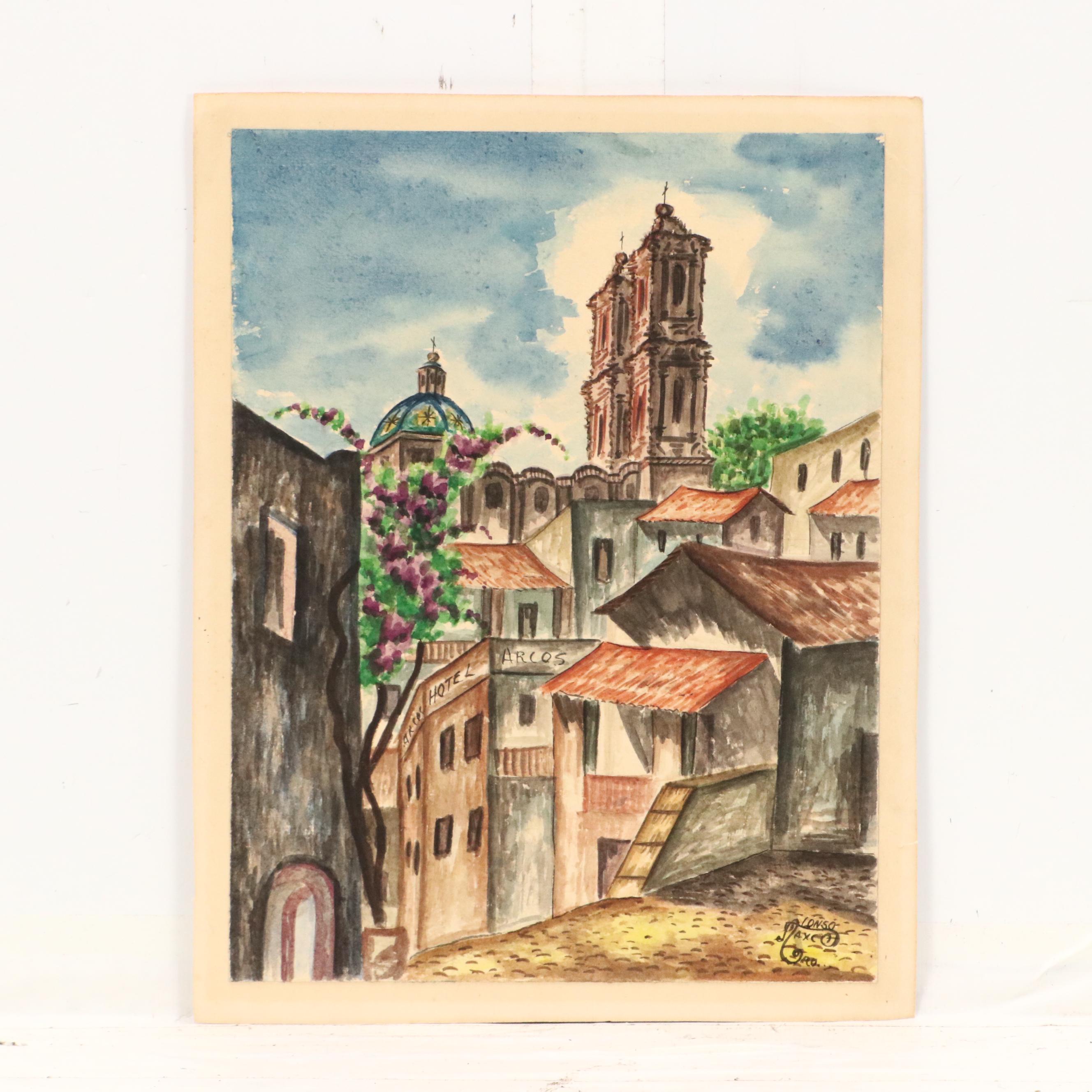 Watercolor Paintings of Central American Streetscapes, 20th Century