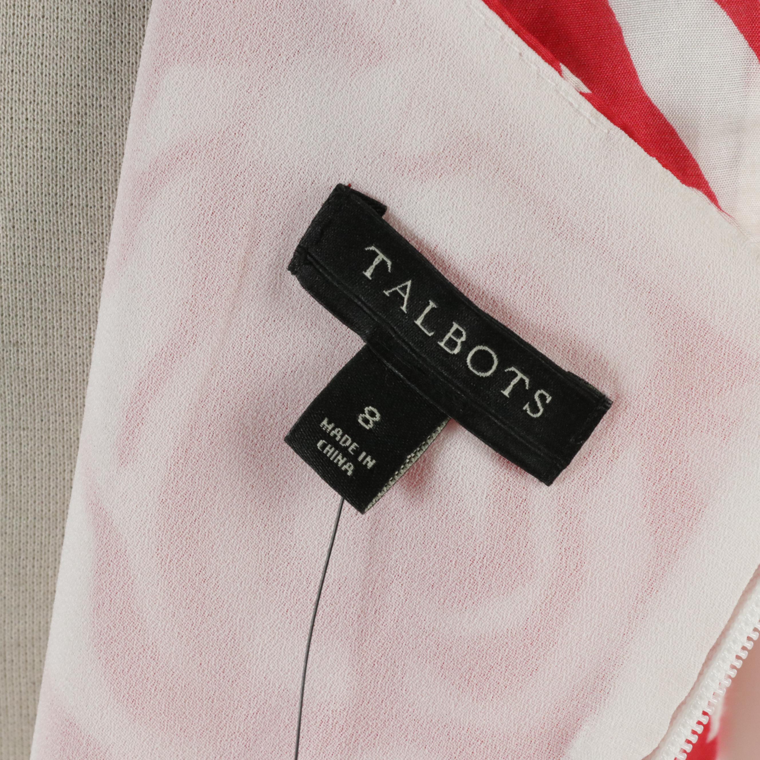 Talbots Sleeveless Red Floral Print Dresses and Blue Linen Blazer