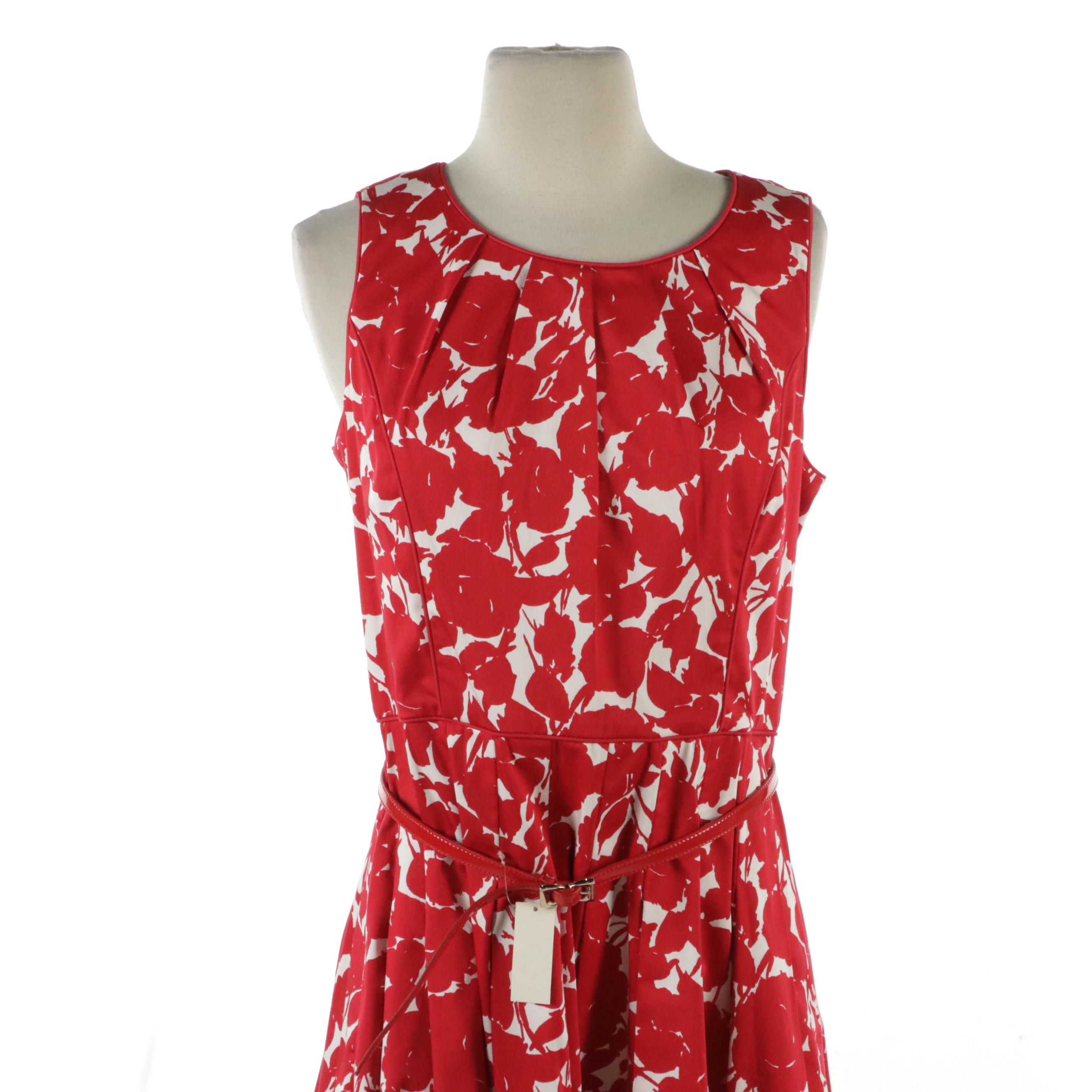 Talbots Sleeveless Red Floral Print Dresses and Blue Linen Blazer