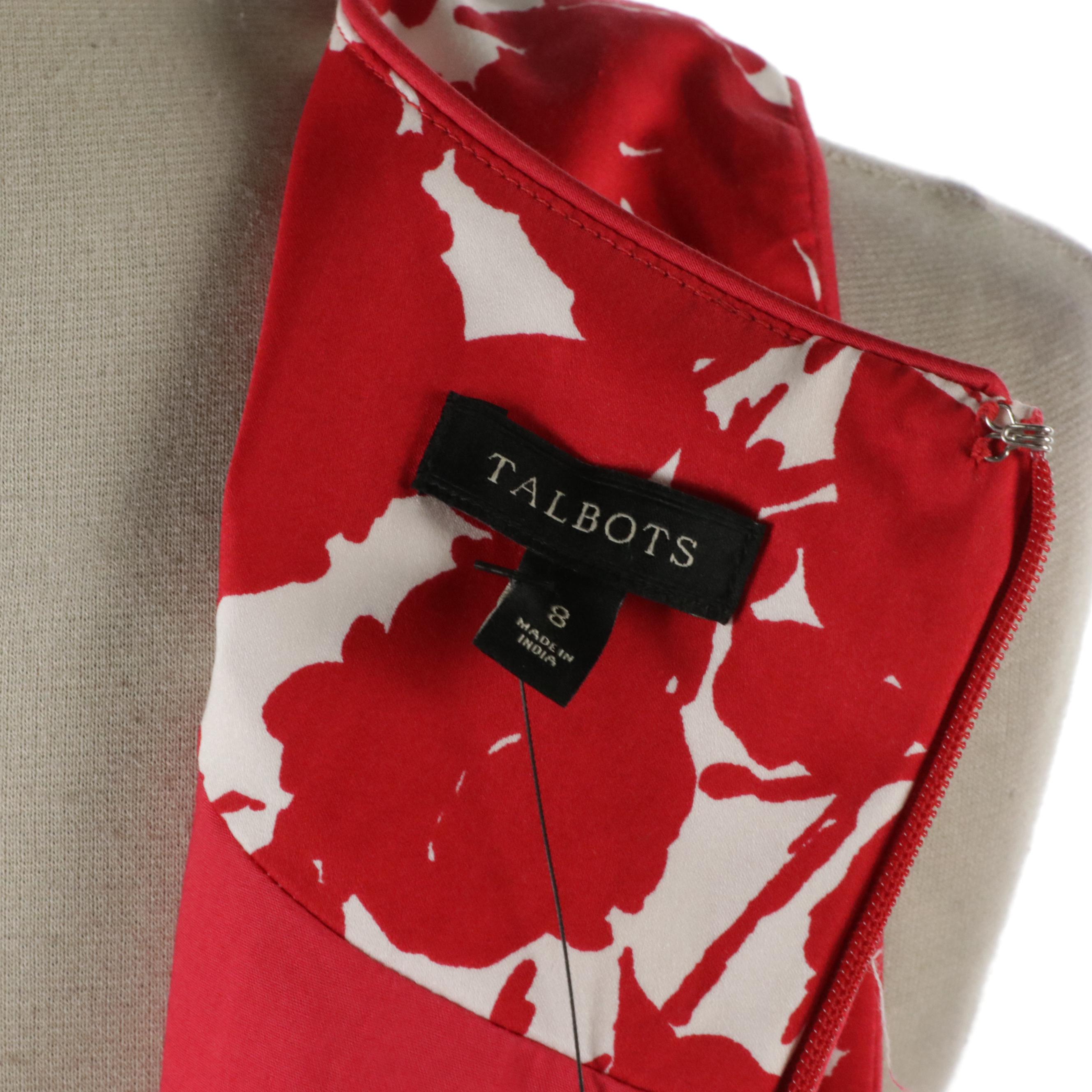 Talbots Sleeveless Red Floral Print Dresses and Blue Linen Blazer