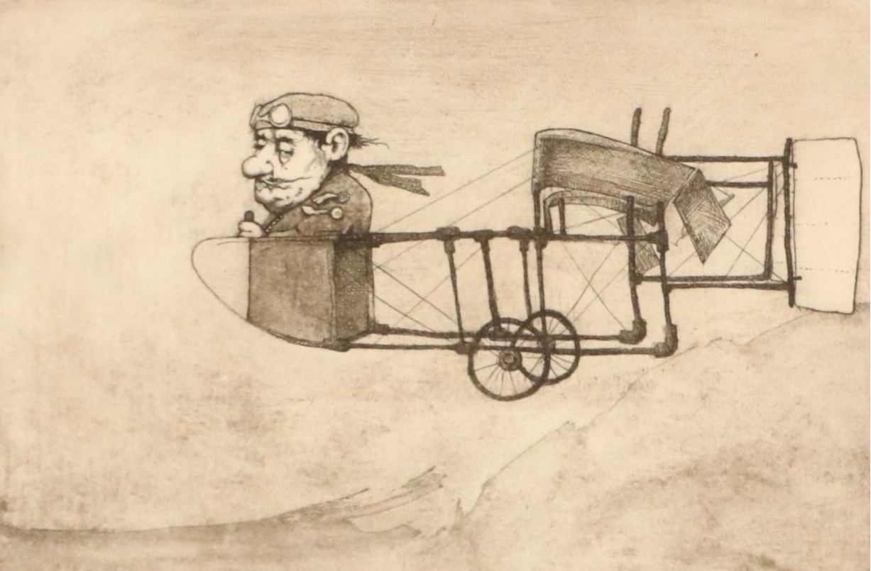 Charles Bragg Etching and Aquatint "Meyer the Flyer"