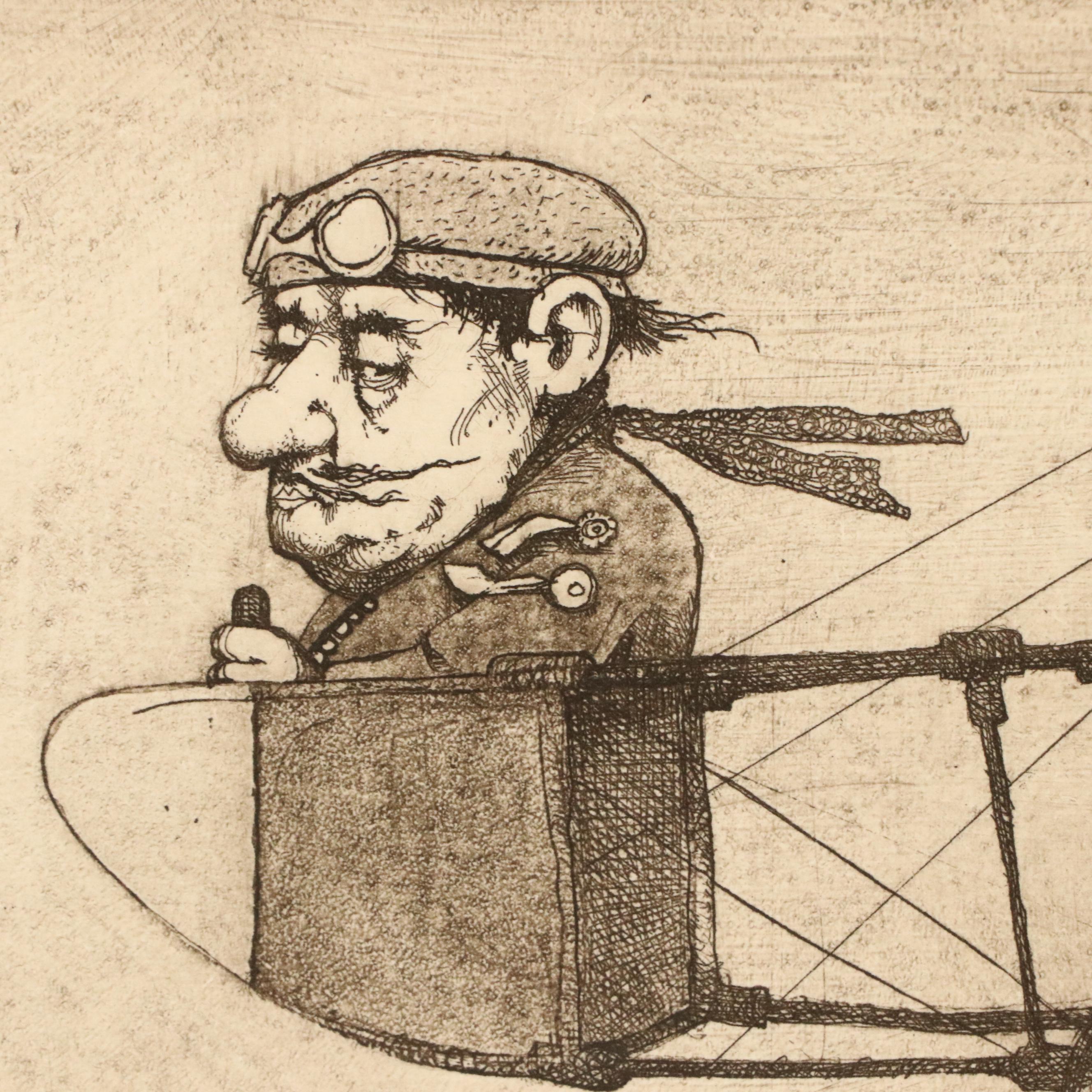 Charles Bragg Etching and Aquatint "Meyer the Flyer"