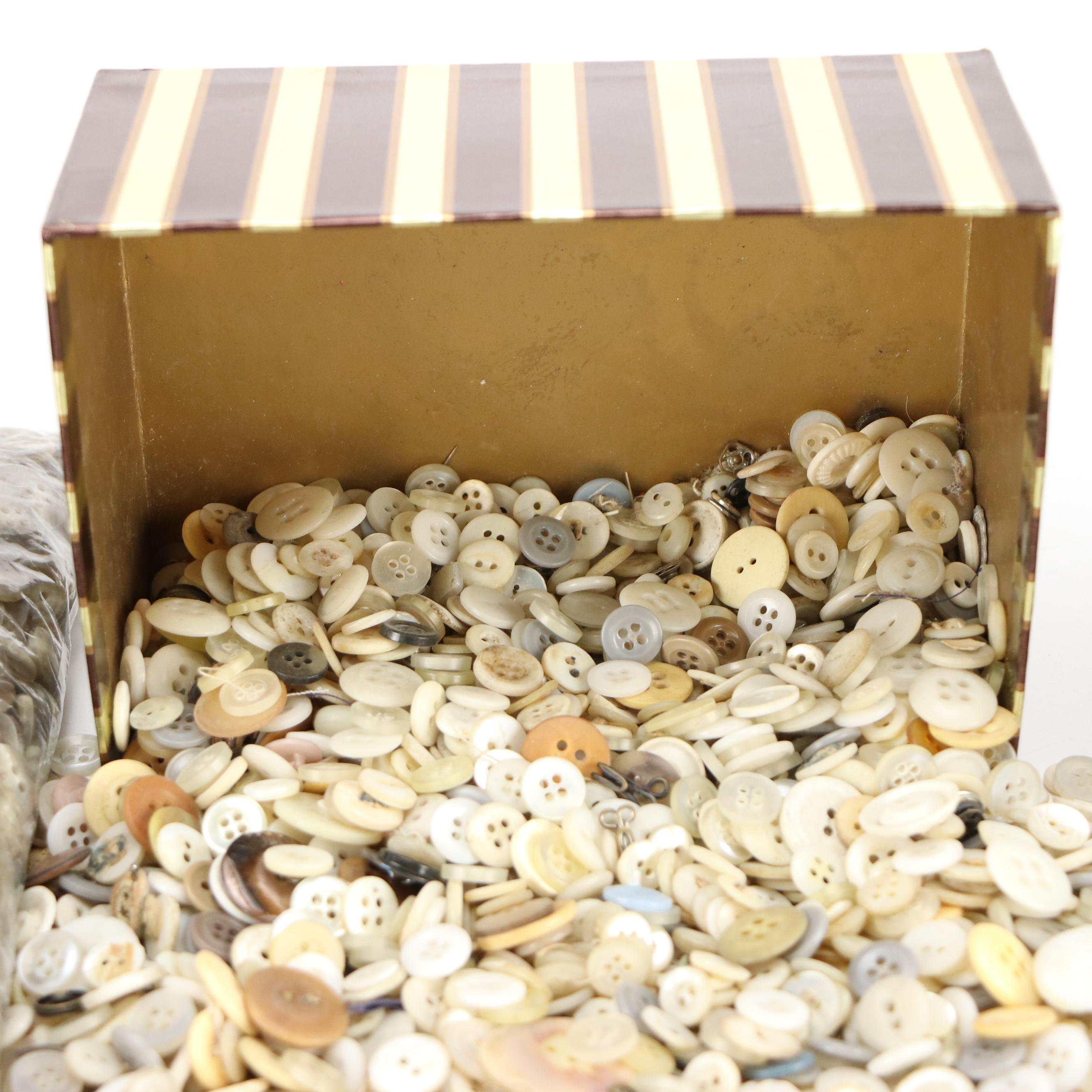 Mother-of-Pearl Buckles with Loose Buttons and Other Sewing Supplies