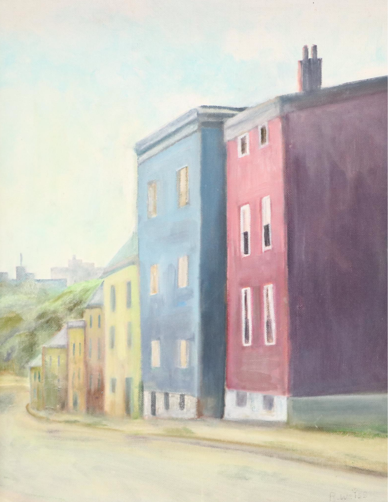 R.Weiss Street Scene Oil Painting, Late 20th Century