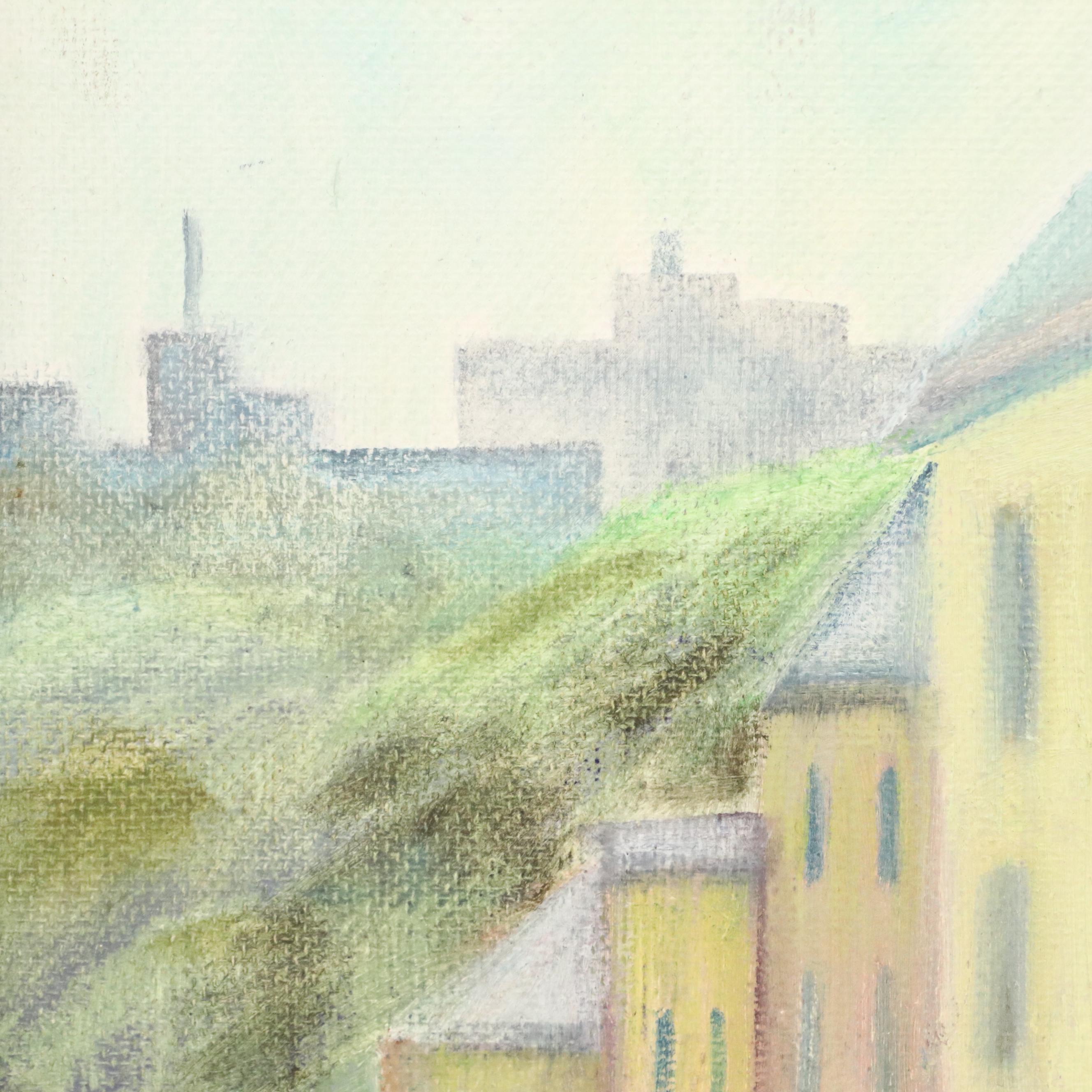 R.Weiss Street Scene Oil Painting, Late 20th Century