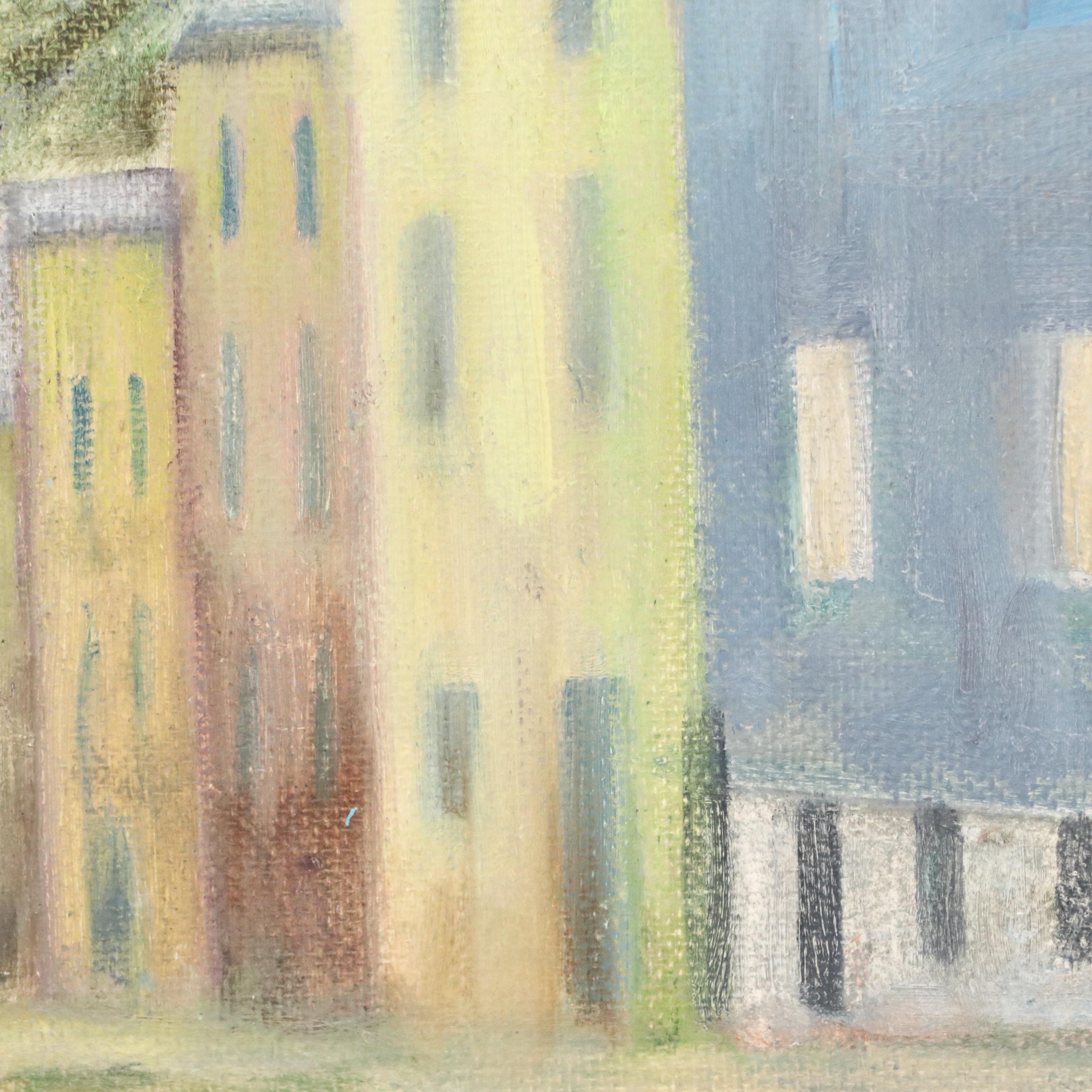 R.Weiss Street Scene Oil Painting, Late 20th Century