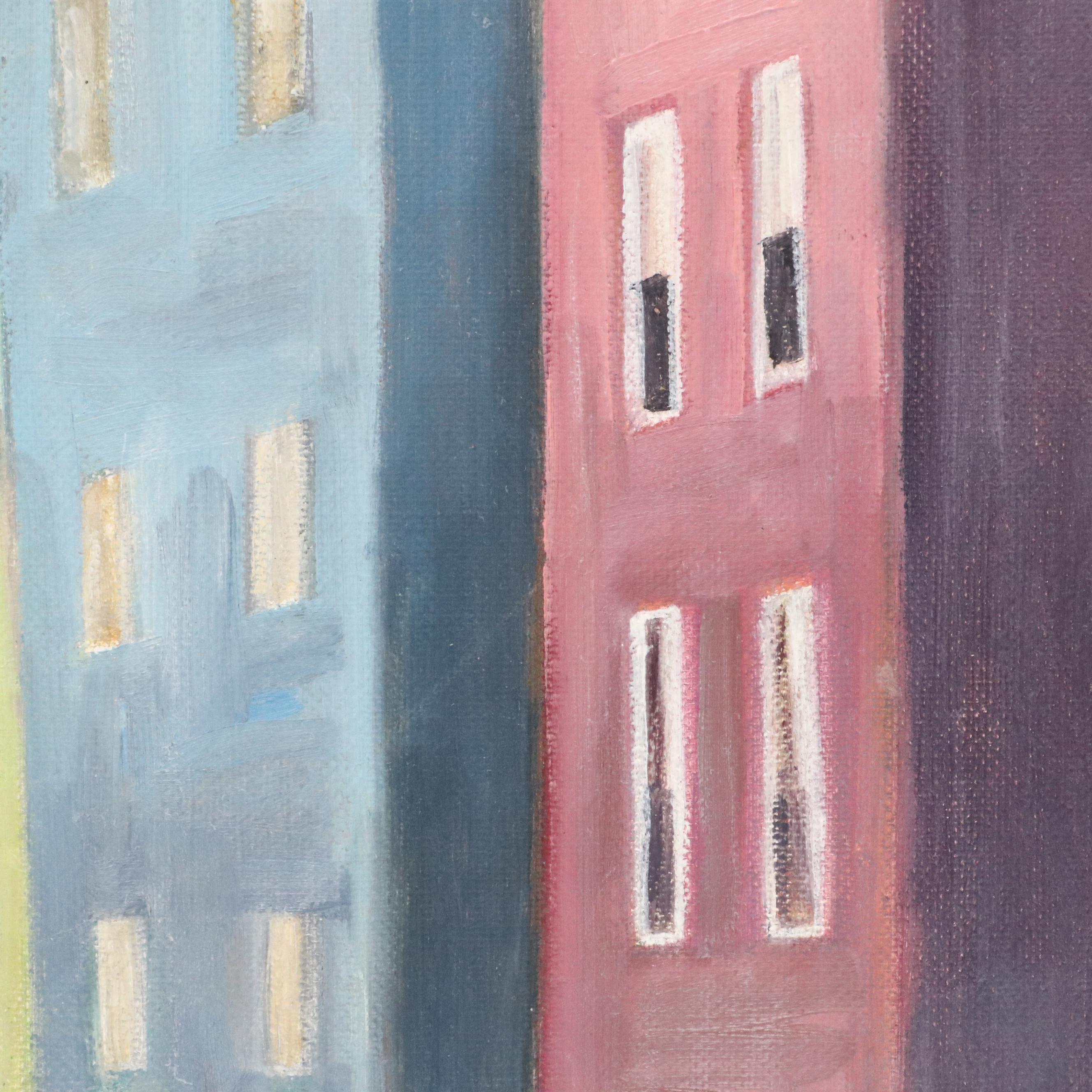 R.Weiss Street Scene Oil Painting, Late 20th Century