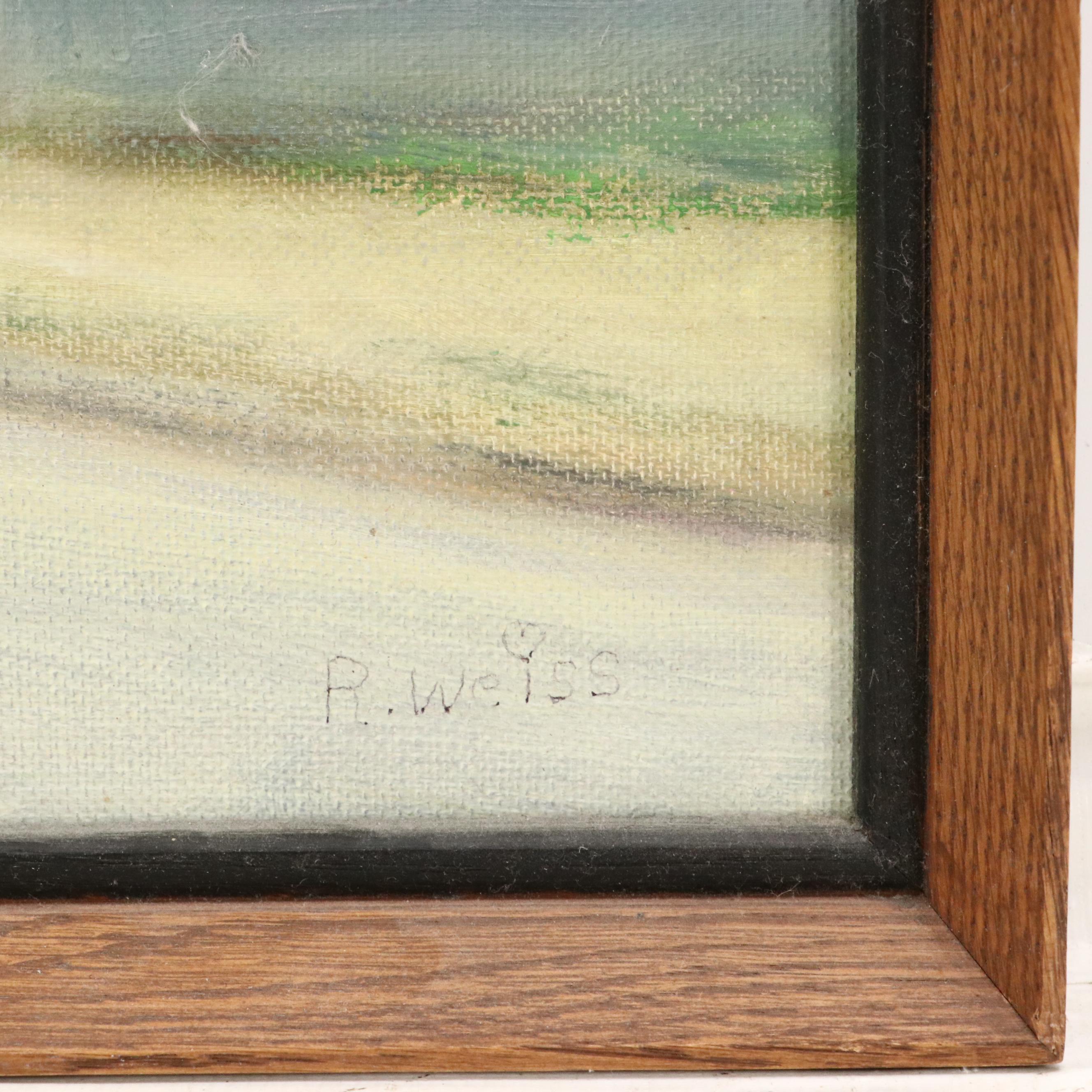 R.Weiss Street Scene Oil Painting, Late 20th Century