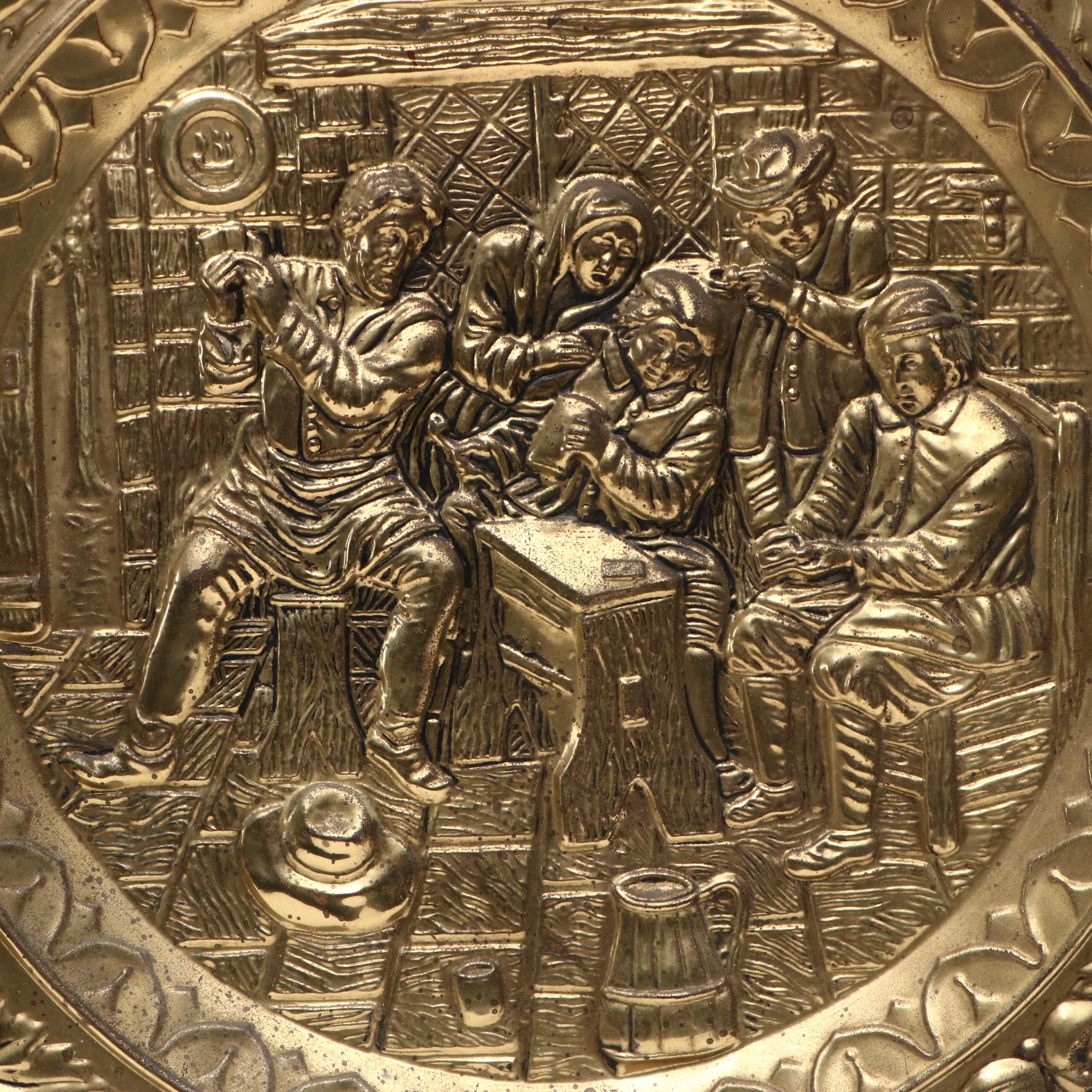 Dutch Baroque Style Hammered Brass Finish Genre Scene Wall Charger