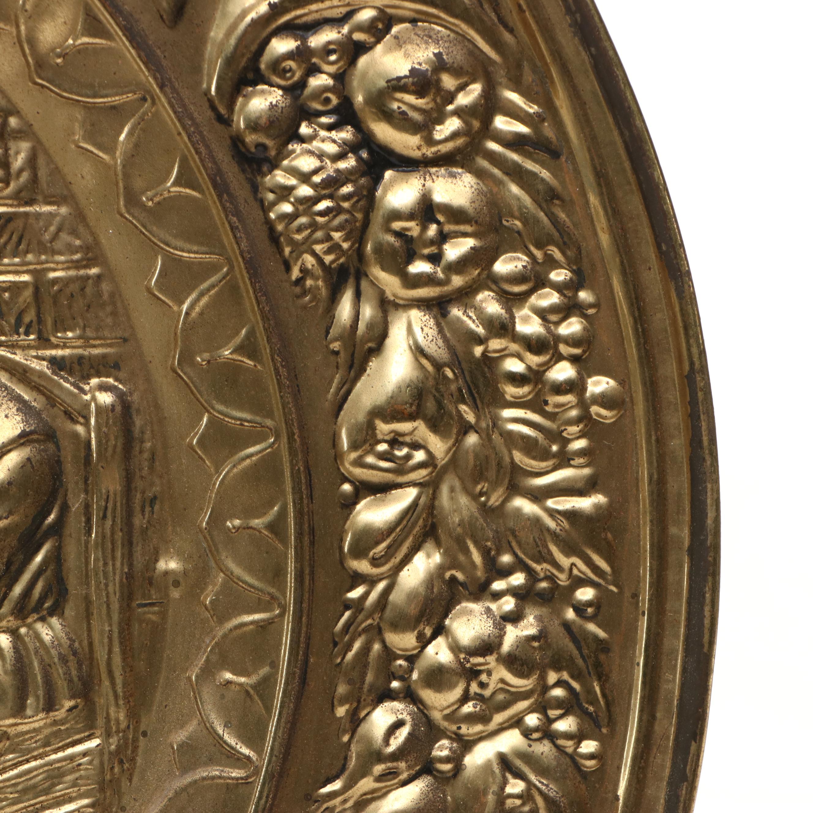 Dutch Baroque Style Hammered Brass Finish Genre Scene Wall Charger