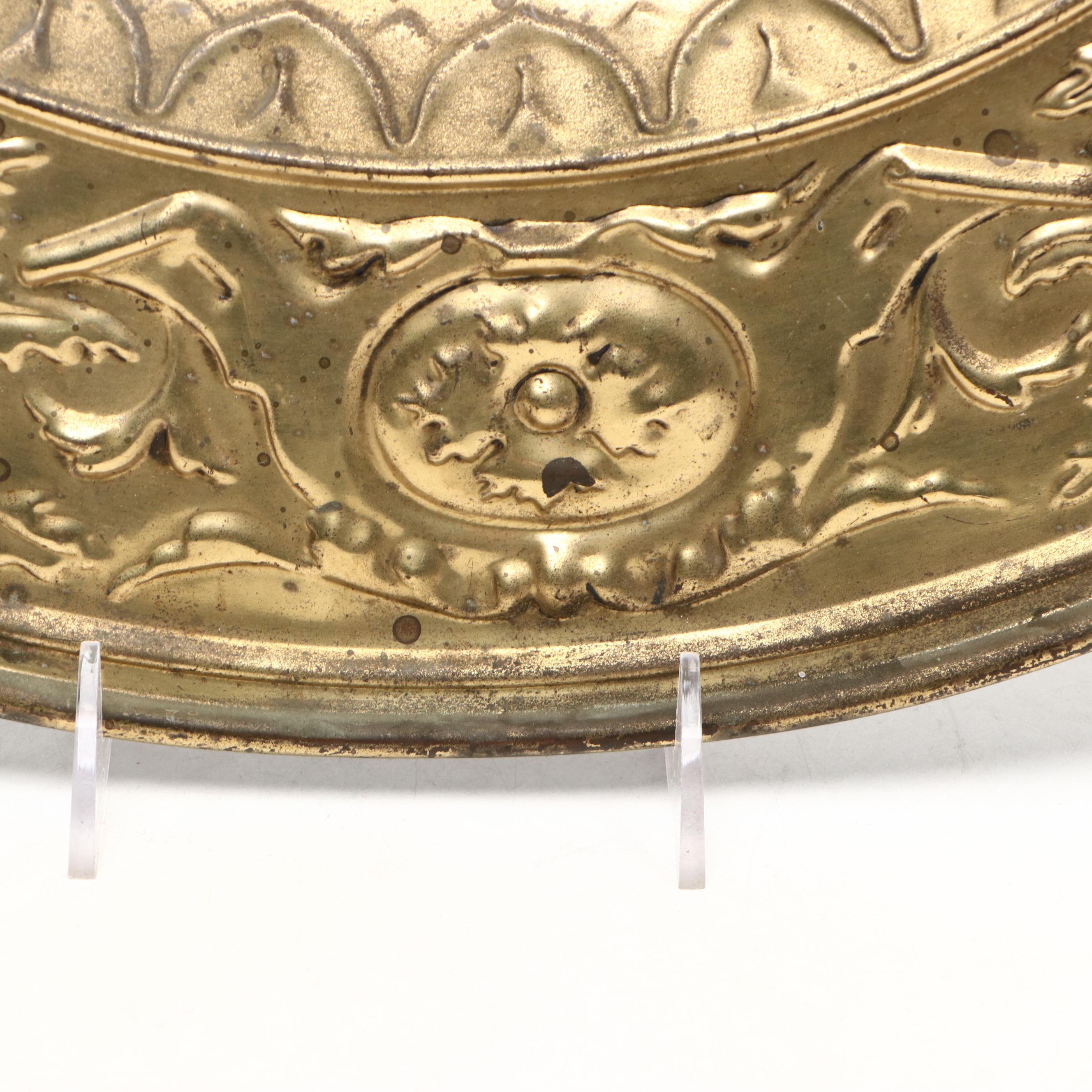 Dutch Baroque Style Hammered Brass Finish Genre Scene Wall Charger