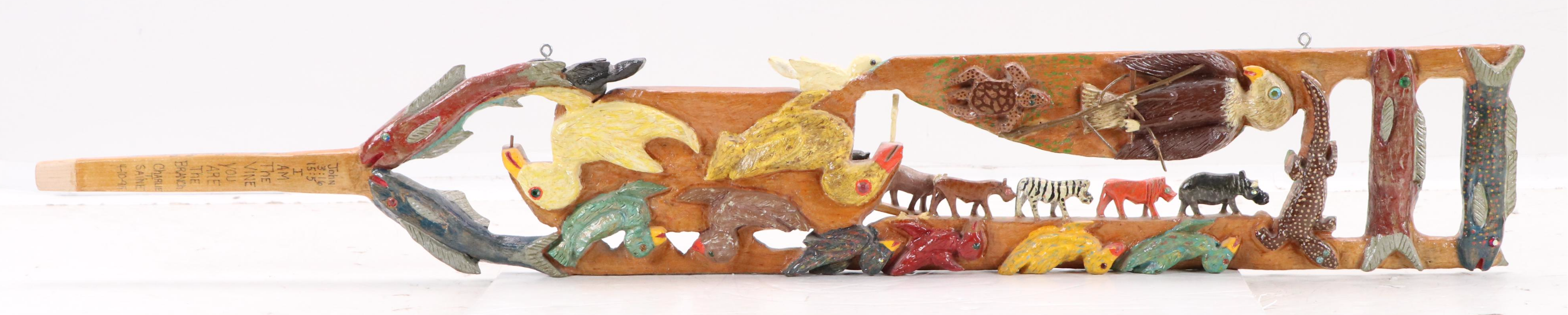 Charlie T. Saine Hand-Painted Wood Carving of Noah's Ark and Animals, 1995