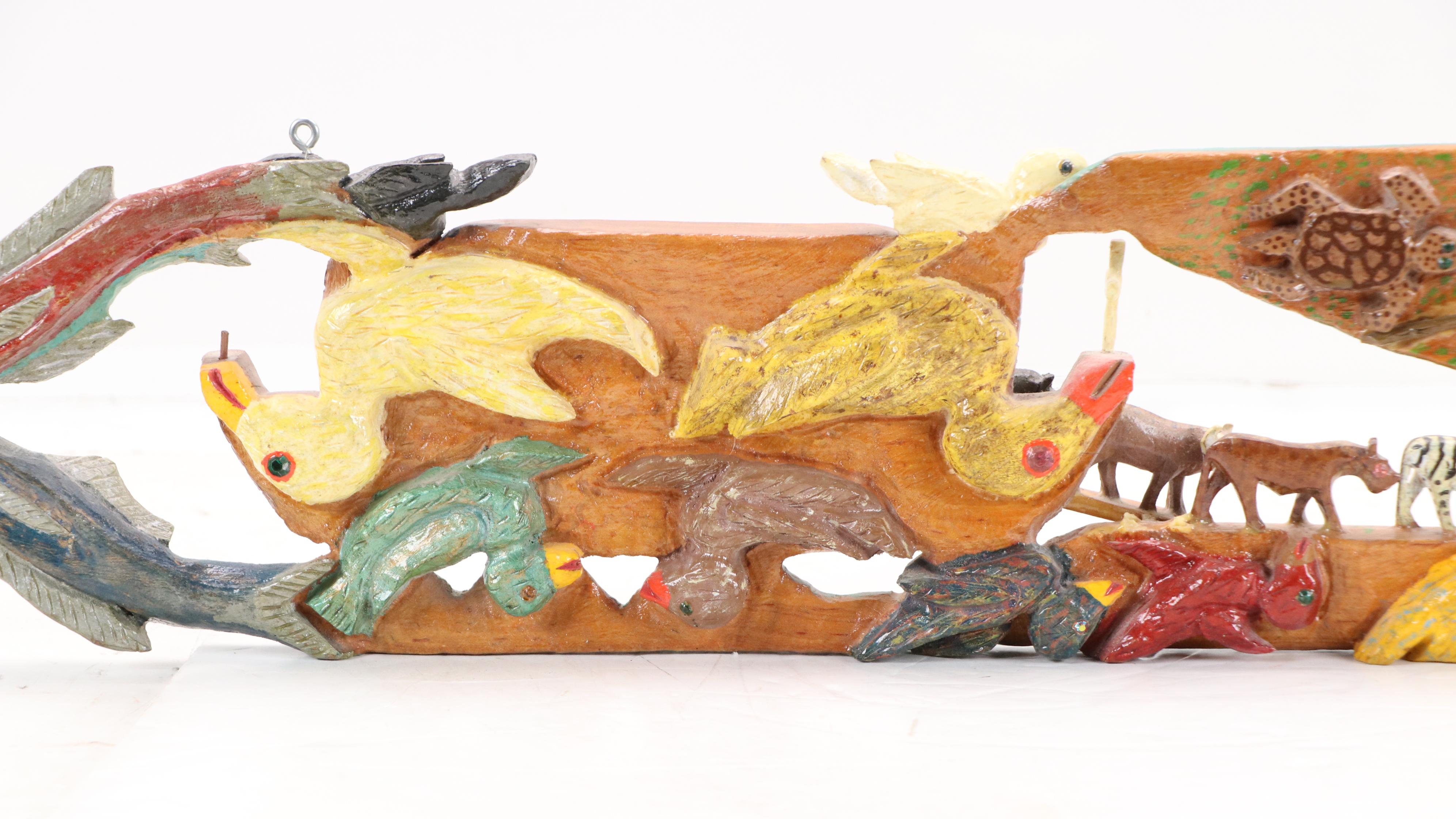 Charlie T. Saine Hand-Painted Wood Carving of Noah's Ark and Animals, 1995