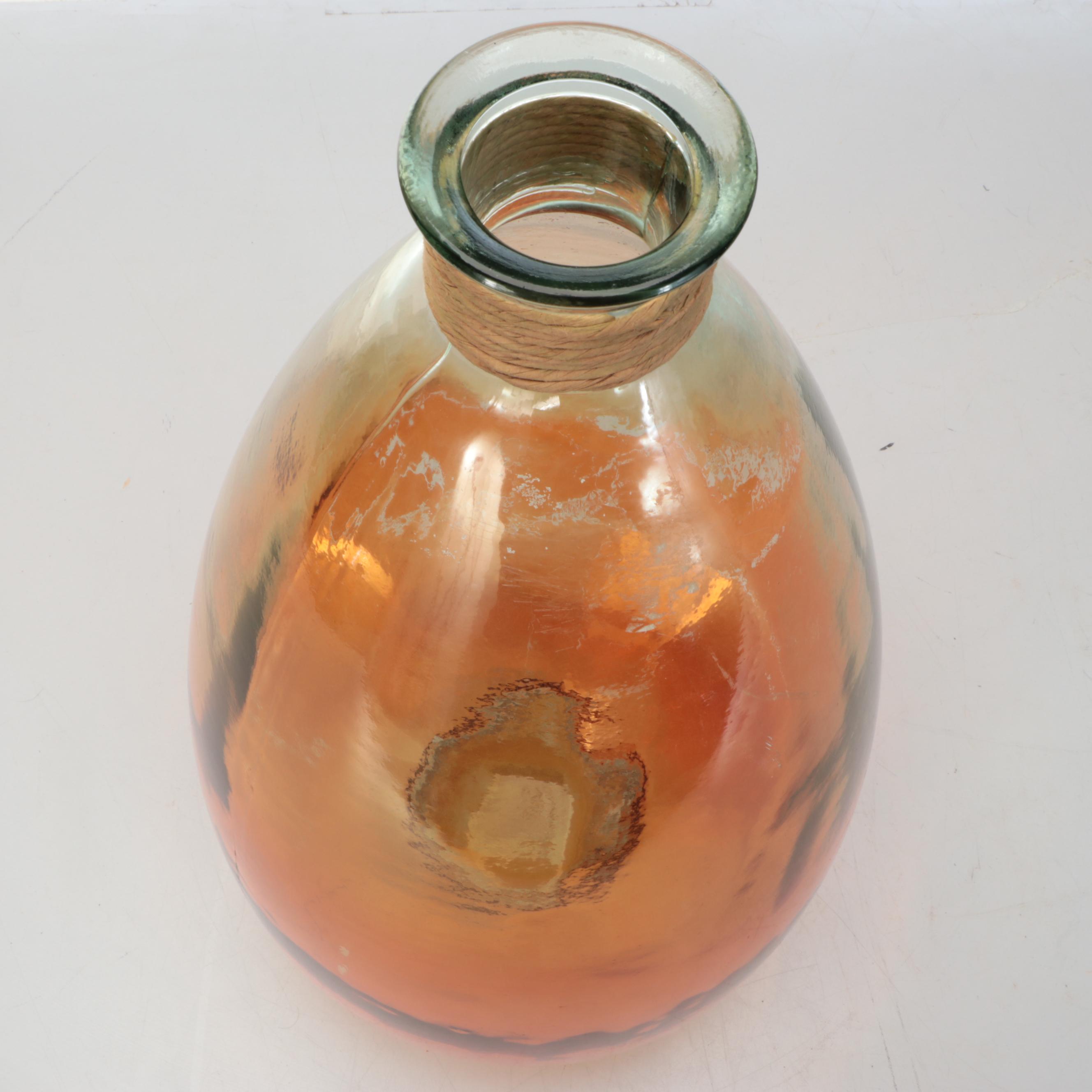 Orange Tinted and Twine Wrapped Glass Vase