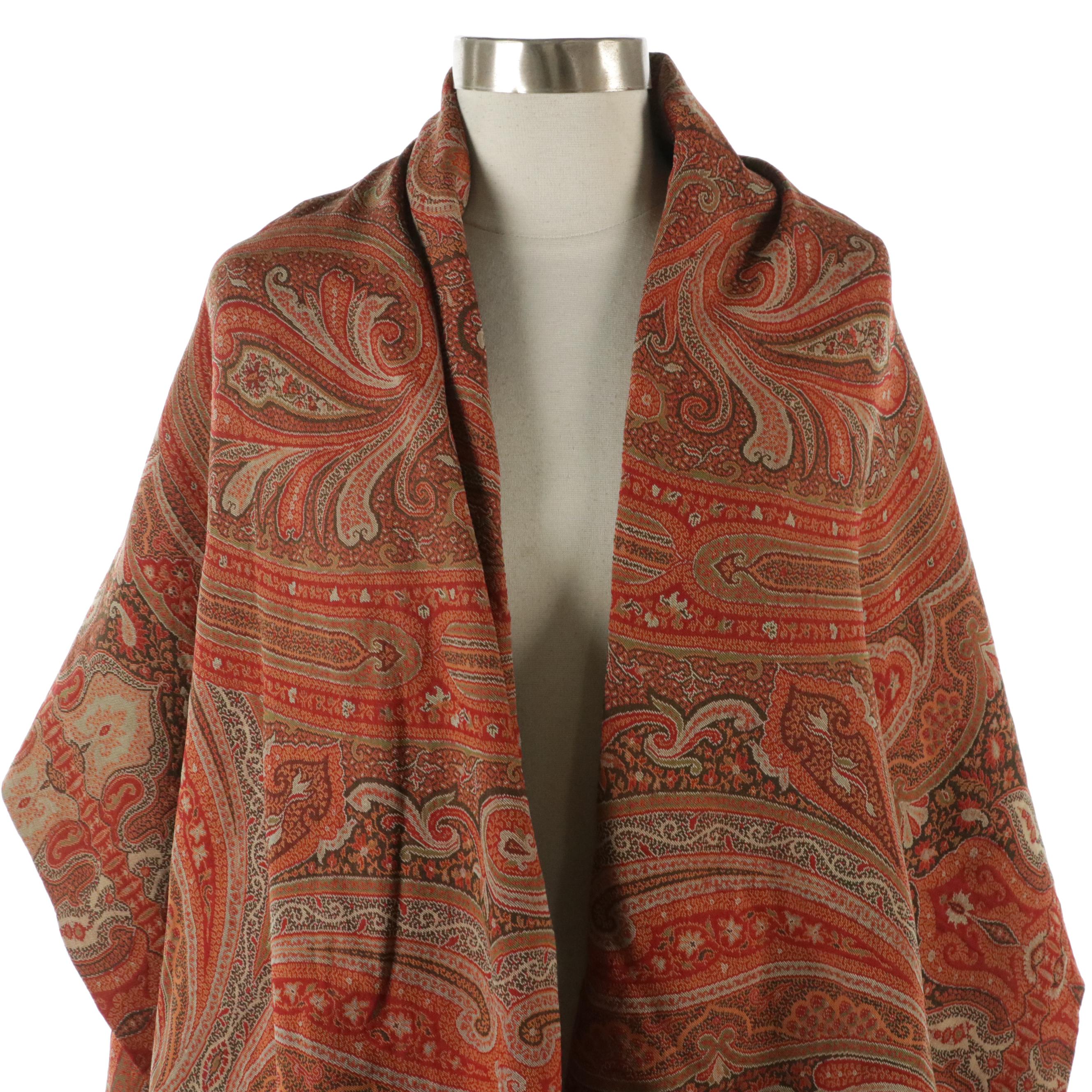 Kashmir Paisley Wool Shawl, Mid to Late 19th Century