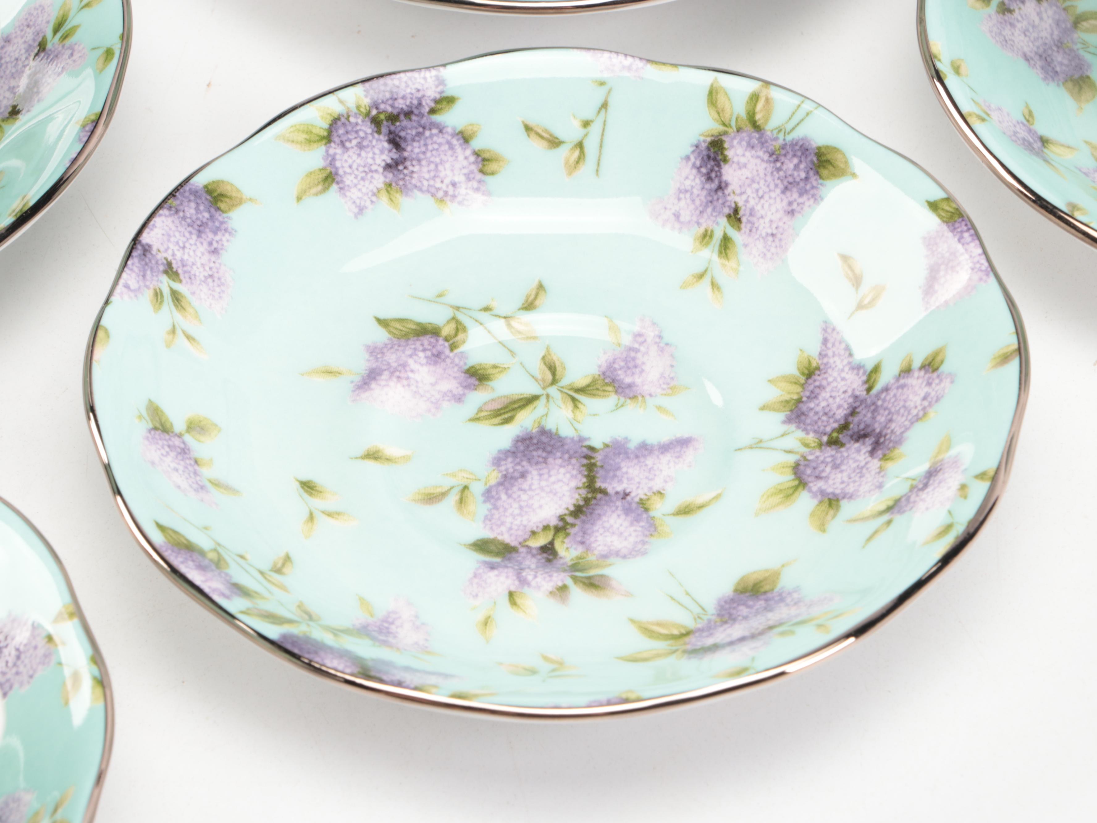 Royal Albert "Lilac Lane" Dessert Set with James Kent Old Foley Shaving Mugs