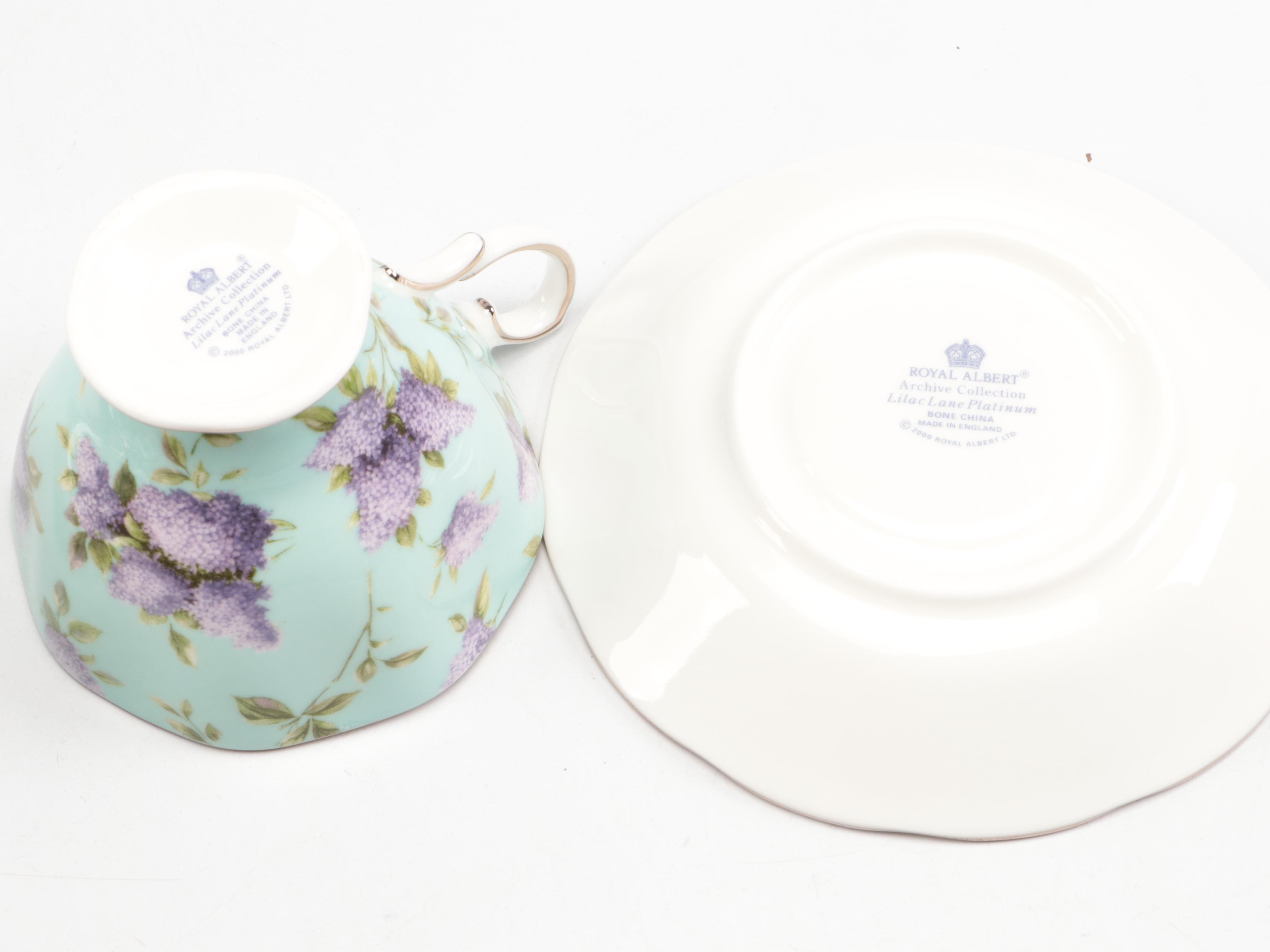 Royal Albert "Lilac Lane" Dessert Set with James Kent Old Foley Shaving Mugs