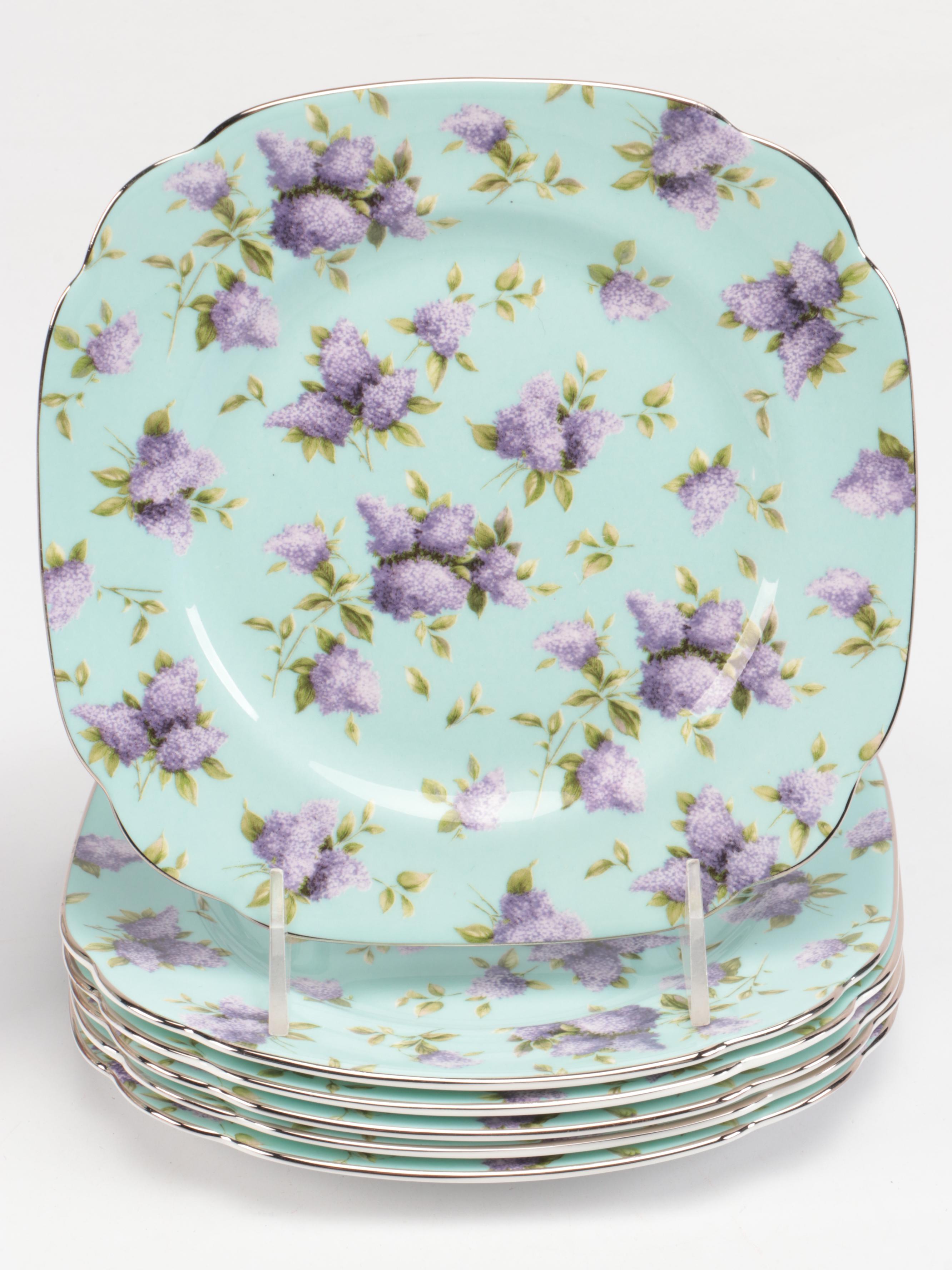 Royal Albert "Lilac Lane" Dessert Set with James Kent Old Foley Shaving Mugs