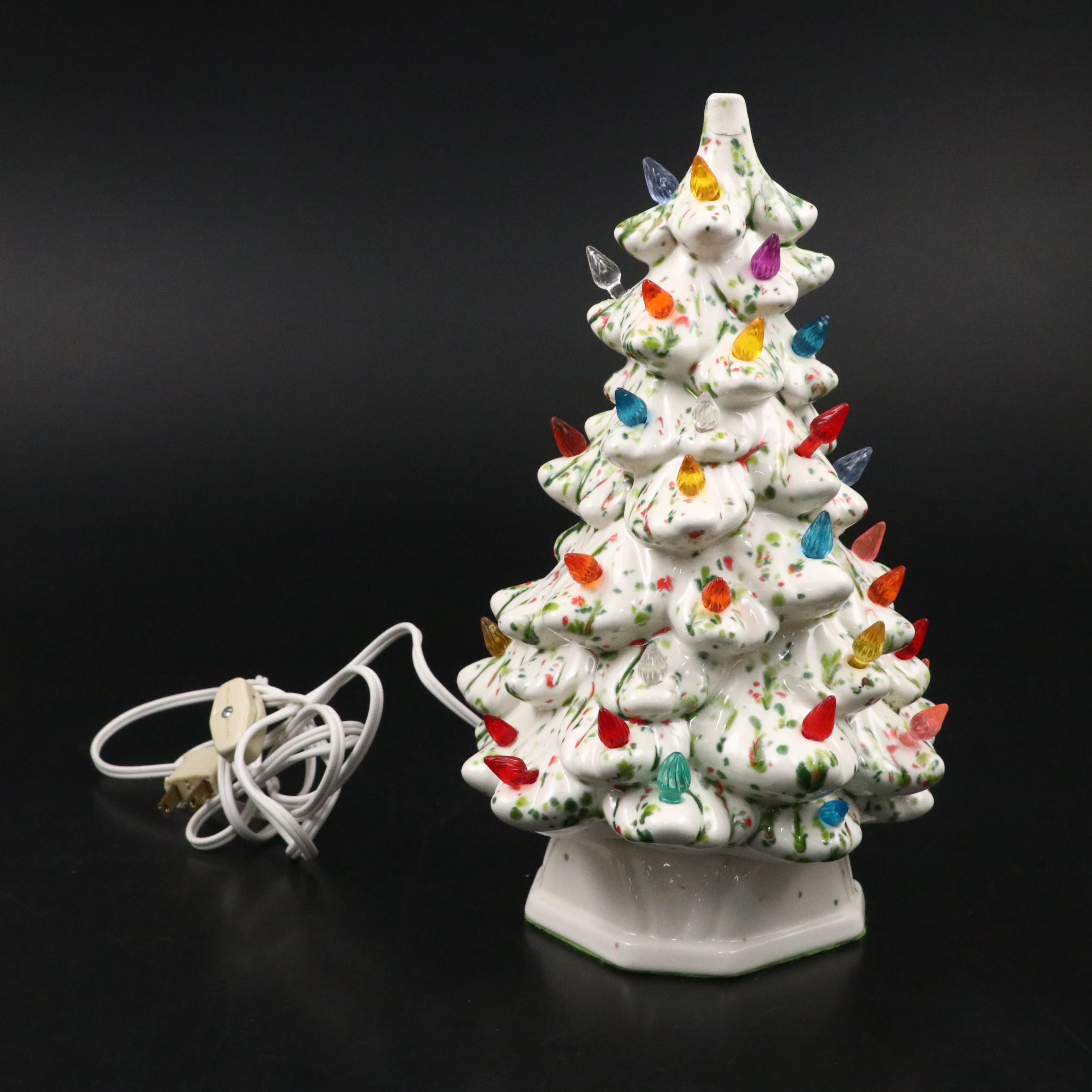 Hand-Painted Ceramic Illuminated Christmas Tree, 1976