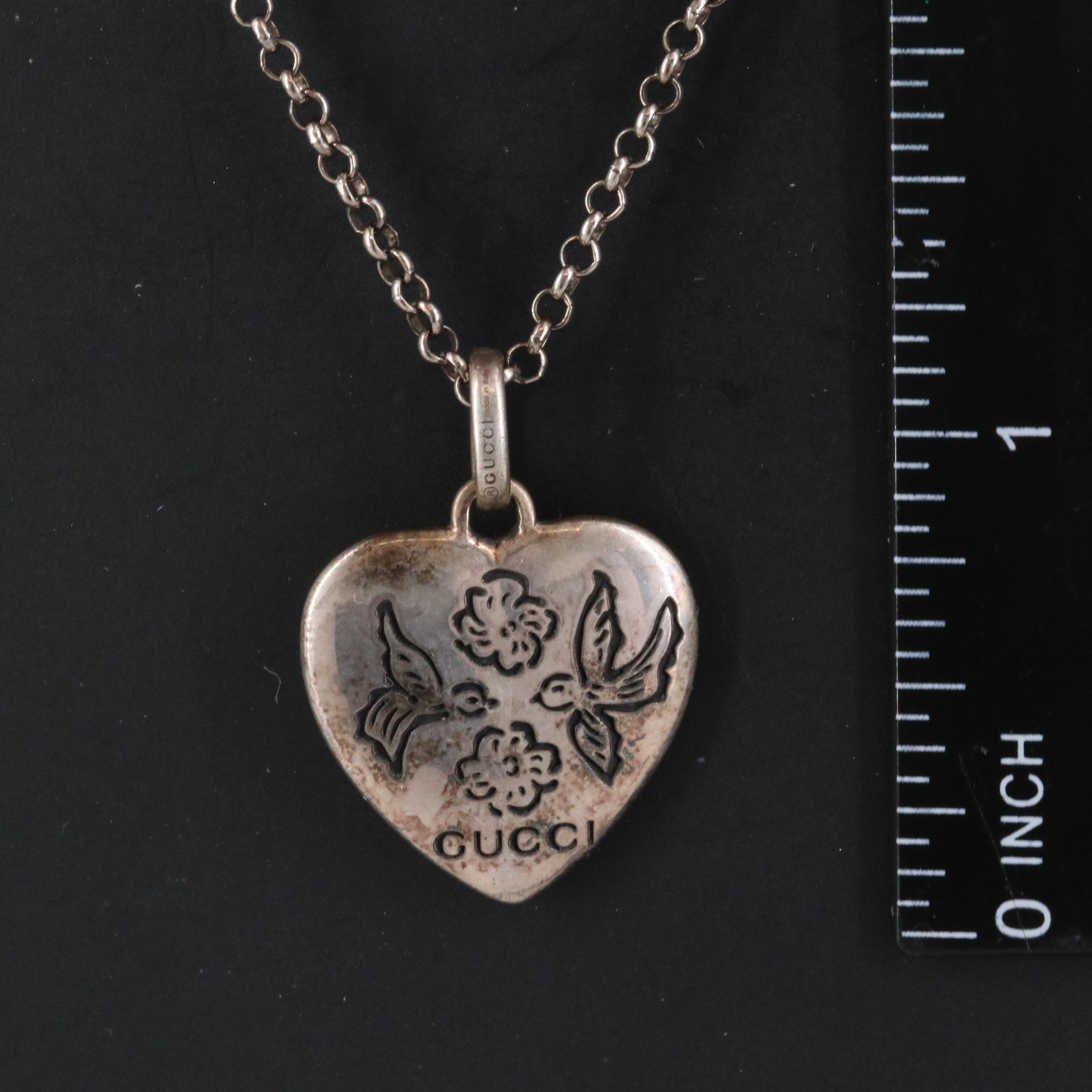 Gucci Sterling Blind for Love Heart Pendant Necklace