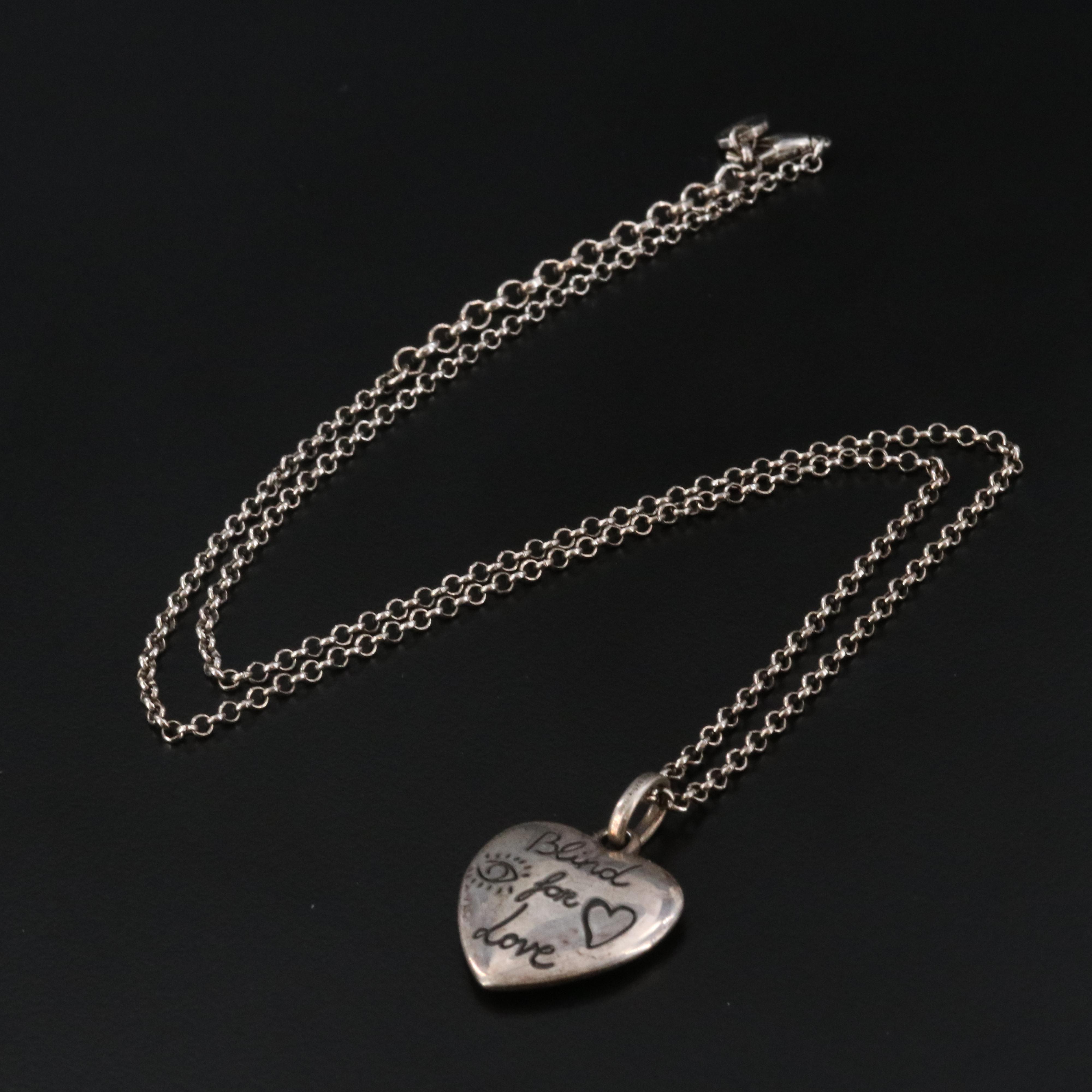 Gucci Sterling Blind for Love Heart Pendant Necklace