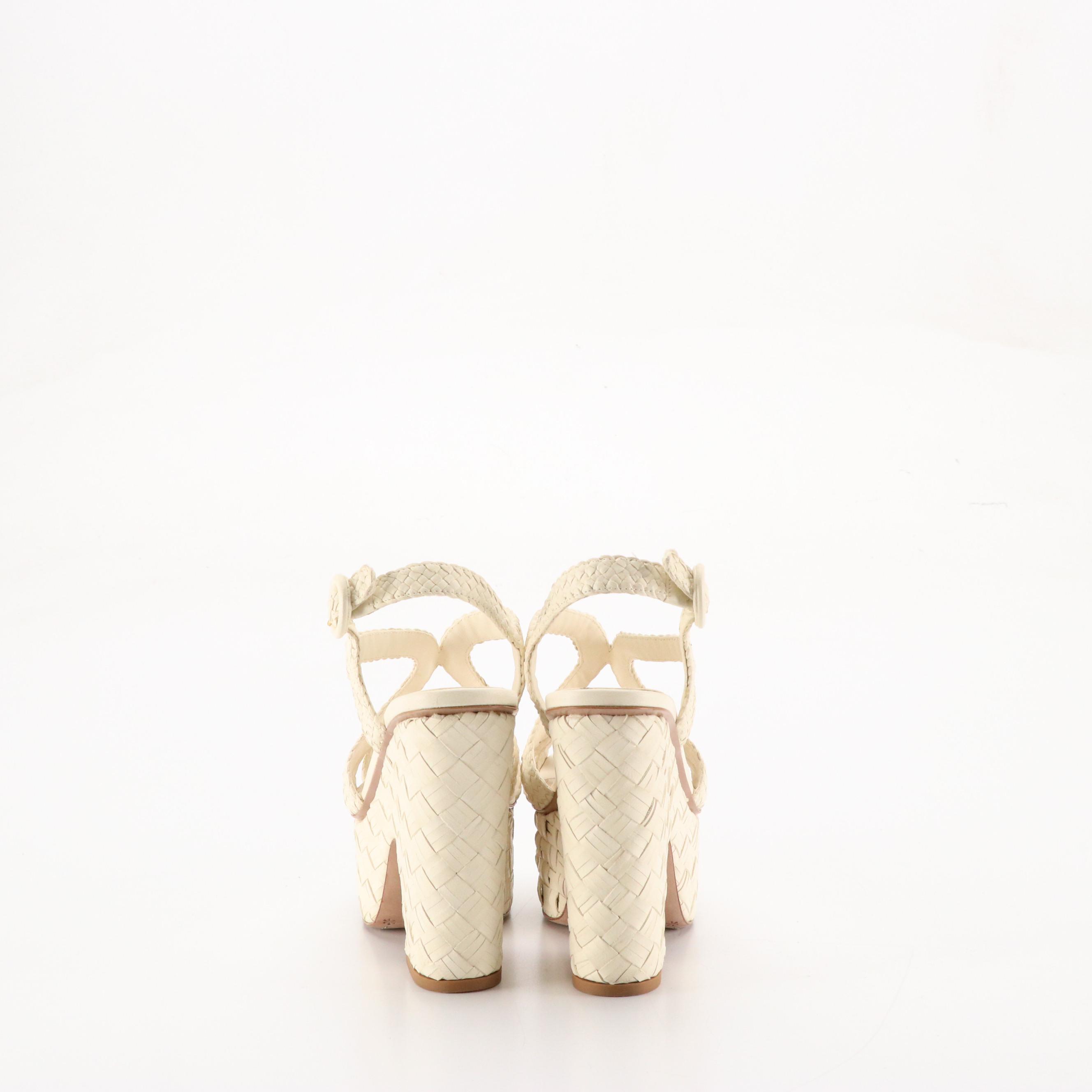 Prada Madras Collection Platform Sandals in Avorio Woven Leather with Box