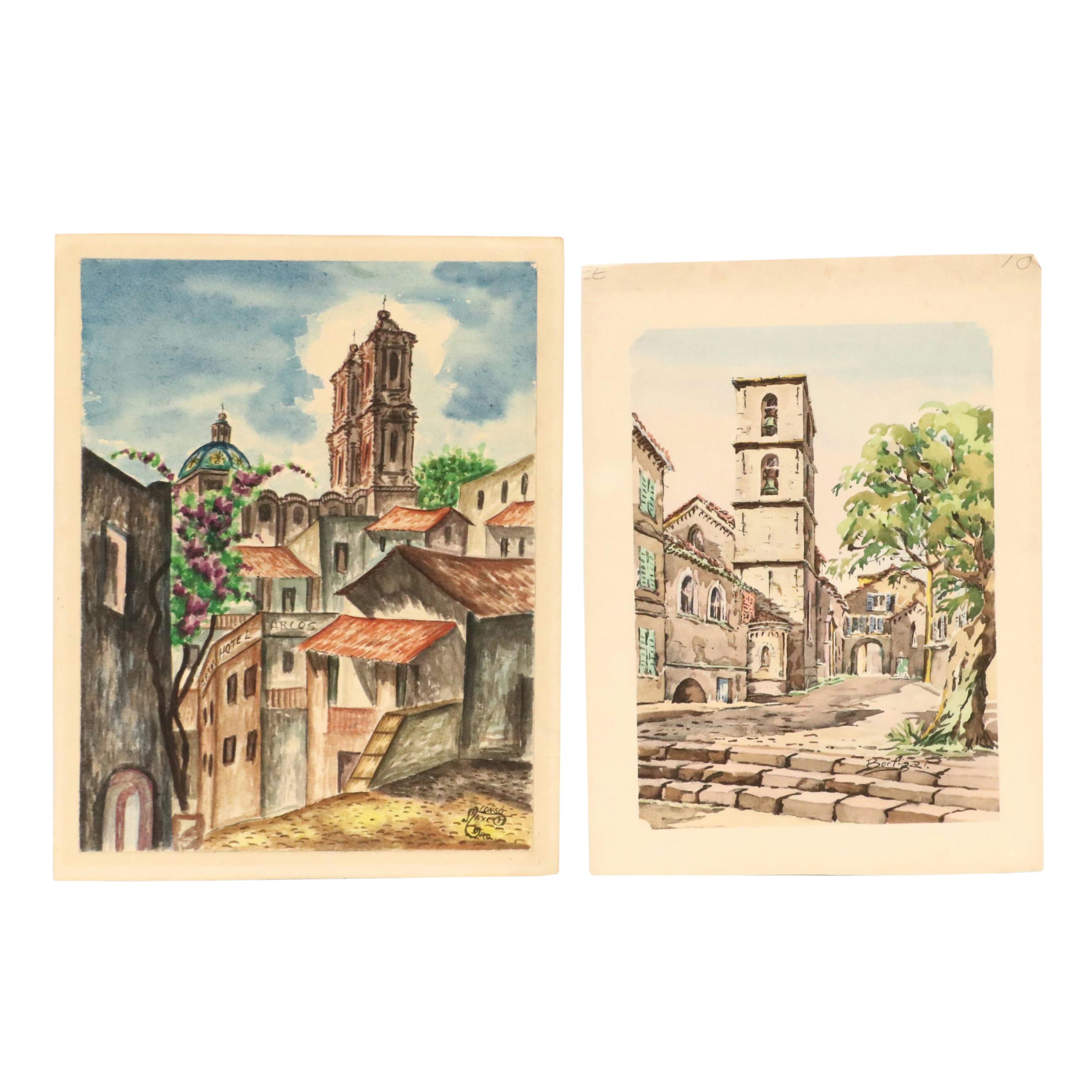 Watercolor Paintings of Central American Streetscapes, 20th Century
