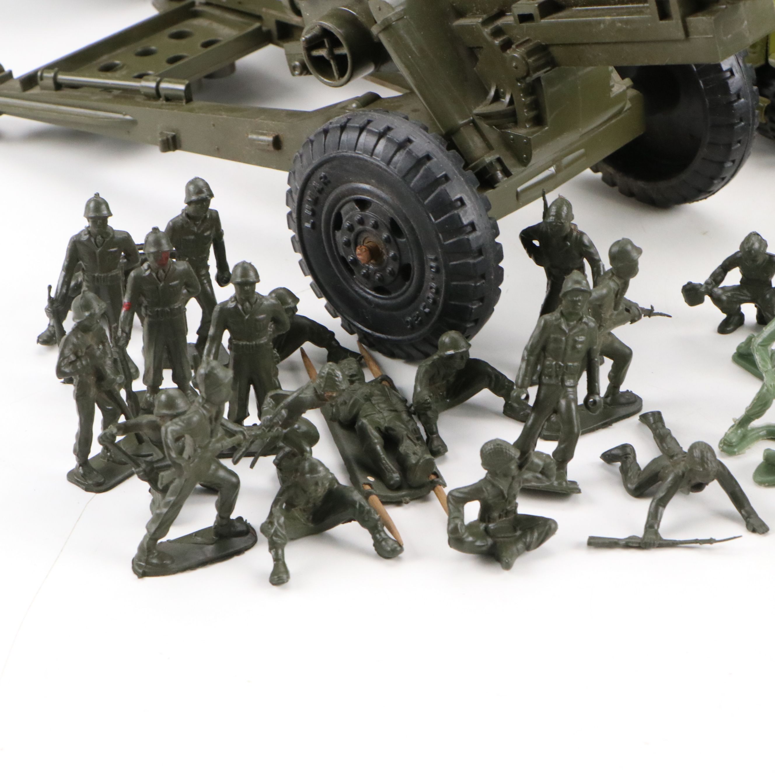 Marx Steel Army Transport Truck with Figurines and Other Toy Military Vehicles