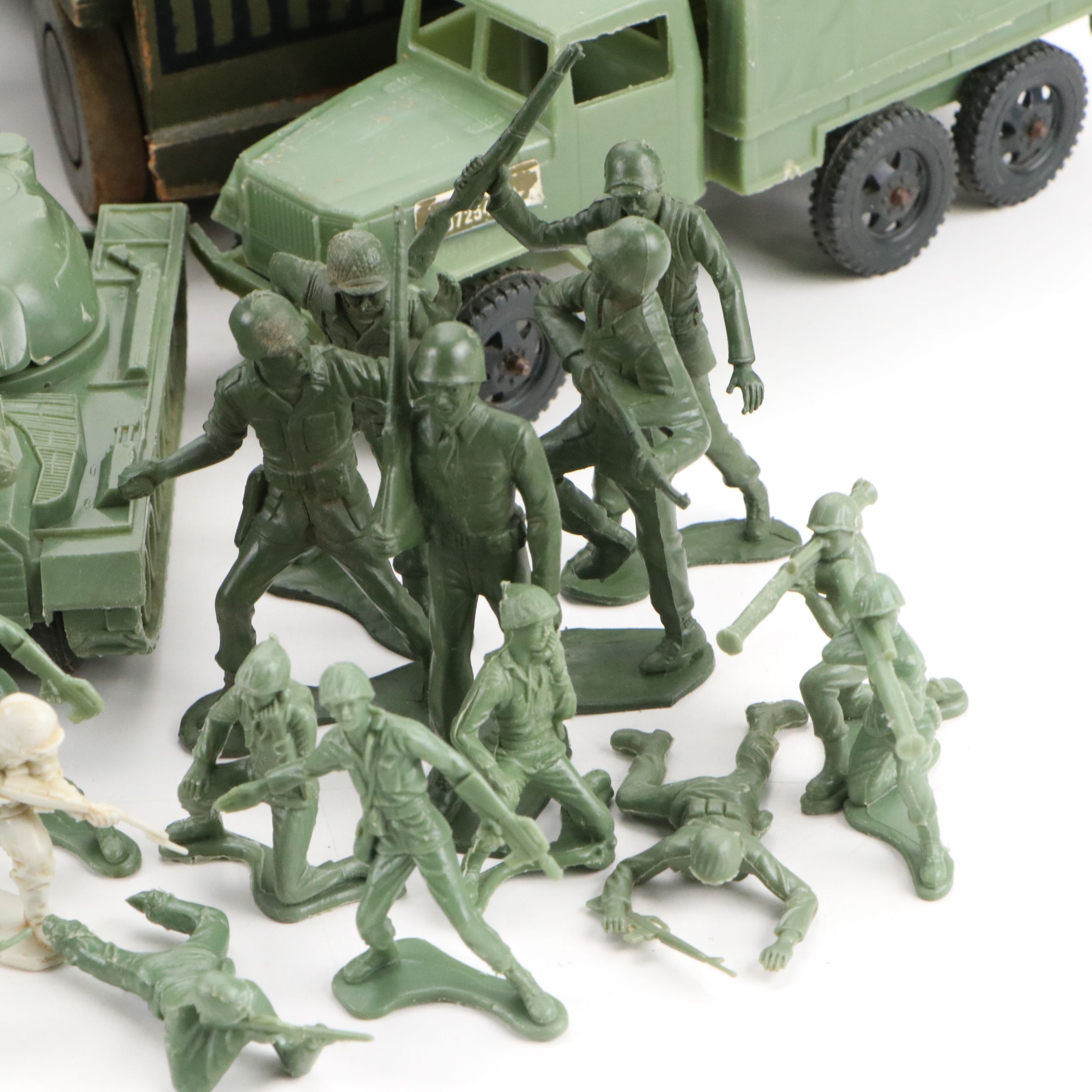 Marx Steel Army Transport Truck with Figurines and Other Toy Military Vehicles