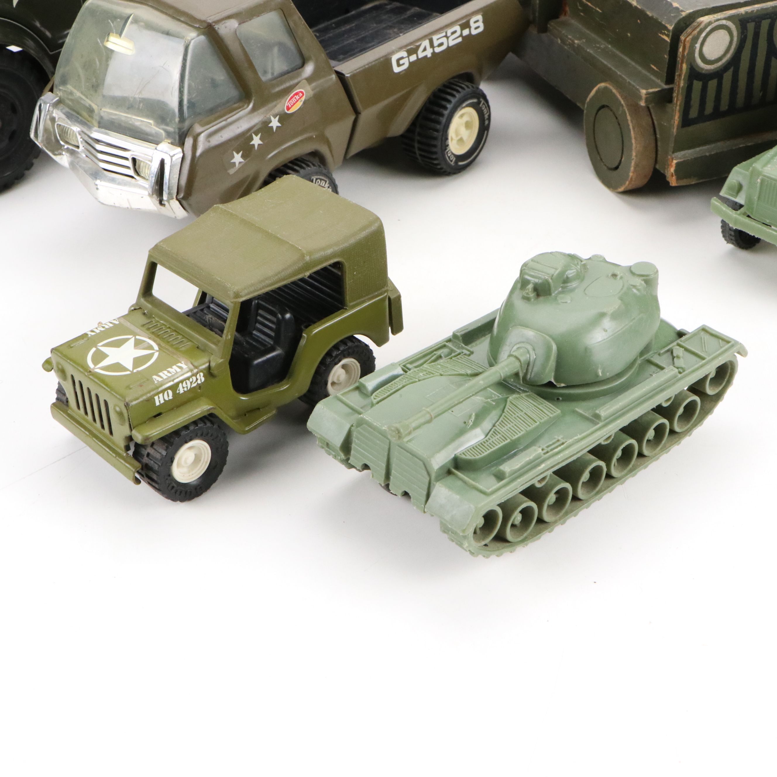 Marx Steel Army Transport Truck with Figurines and Other Toy Military Vehicles