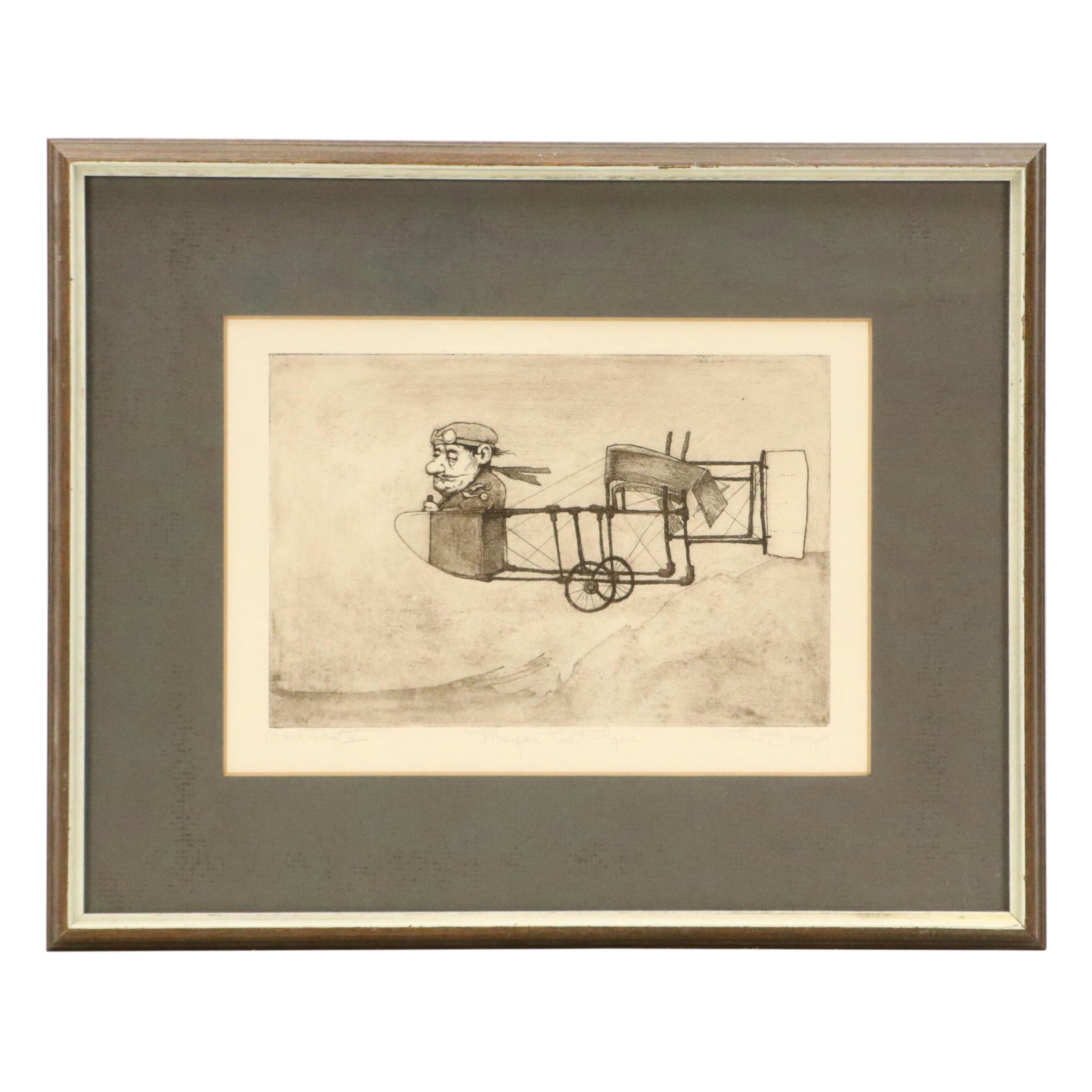 Charles Bragg Etching and Aquatint "Meyer the Flyer"