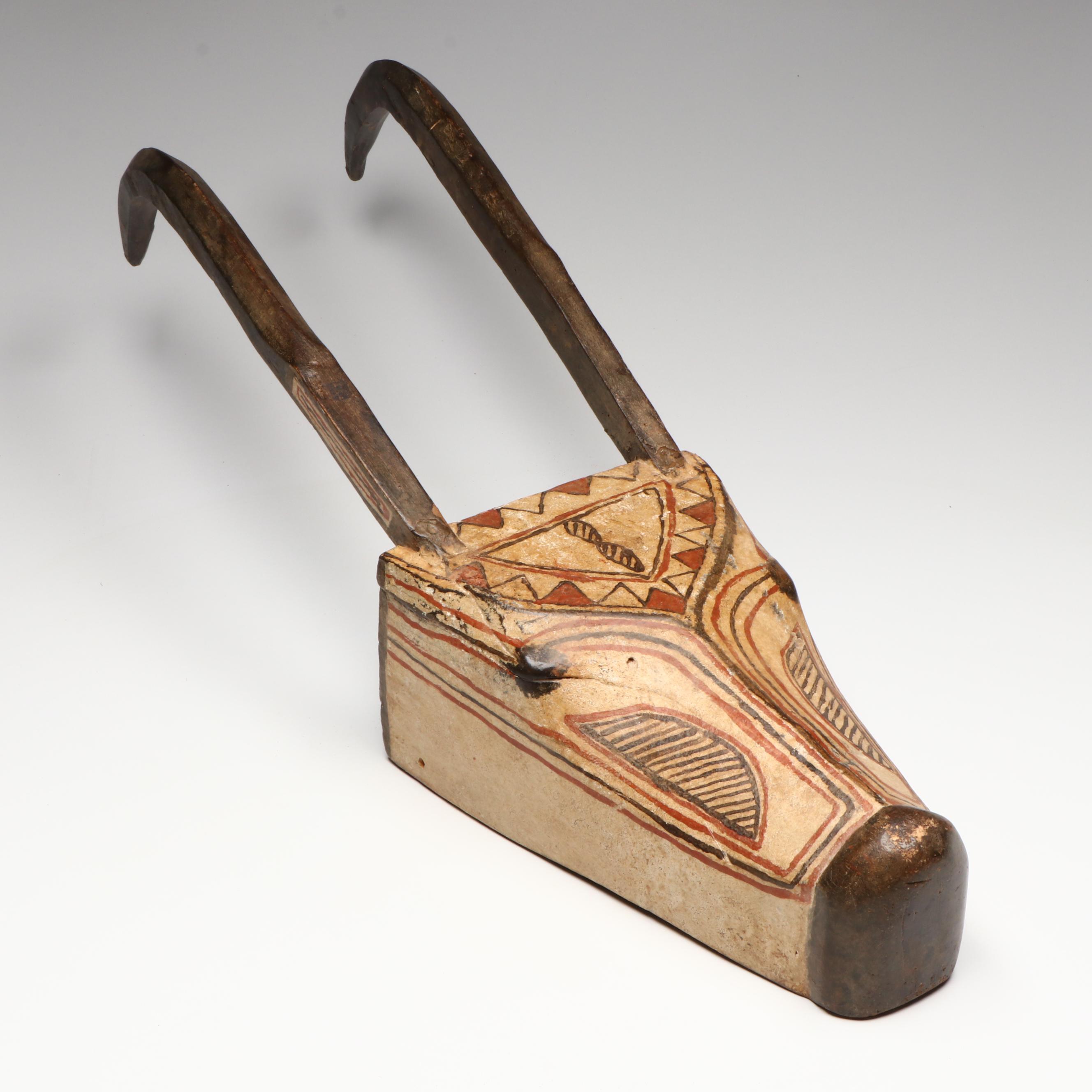 West African Bobo Style "Kobe" Antelope Carved Wood Wall Mask