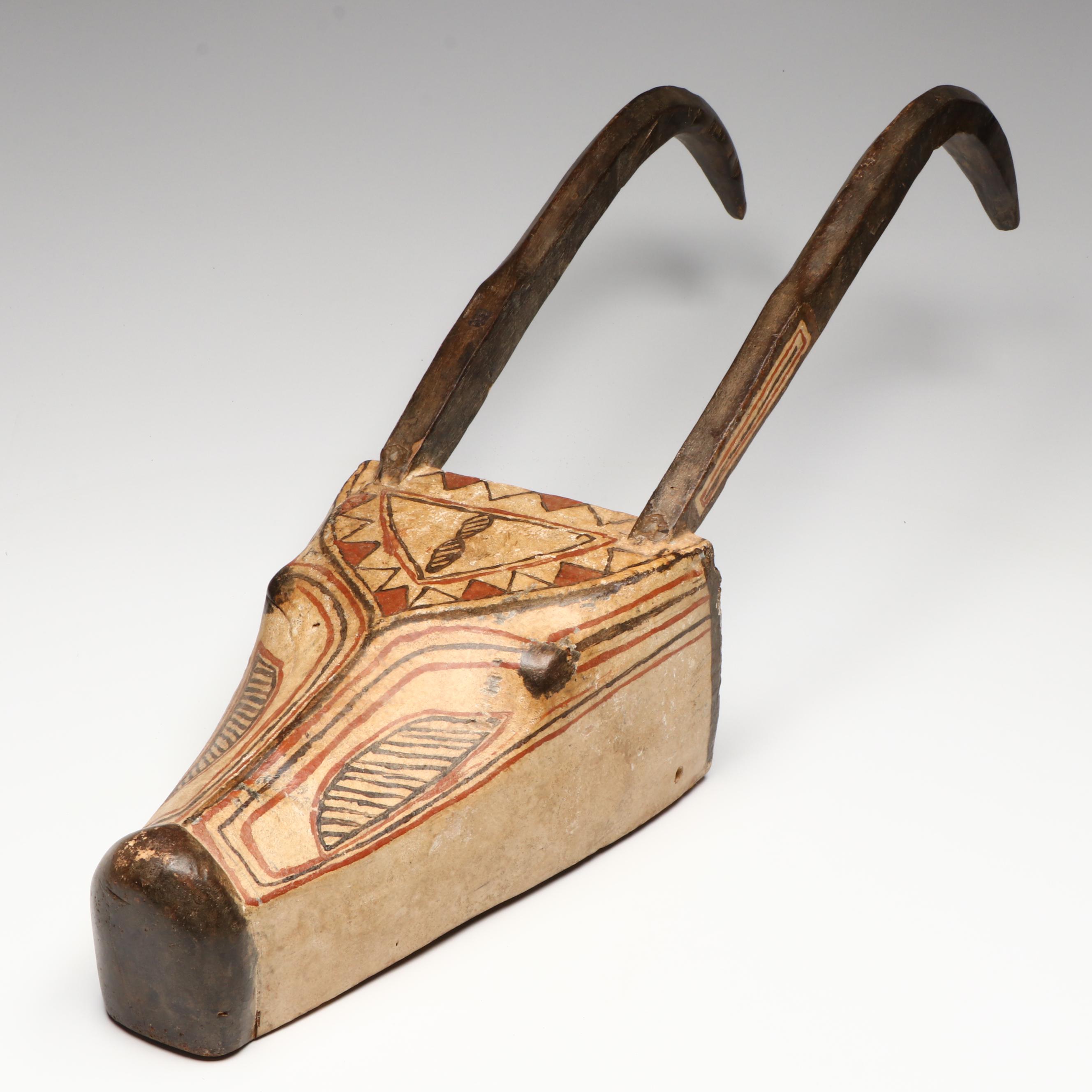 West African Bobo Style "Kobe" Antelope Carved Wood Wall Mask