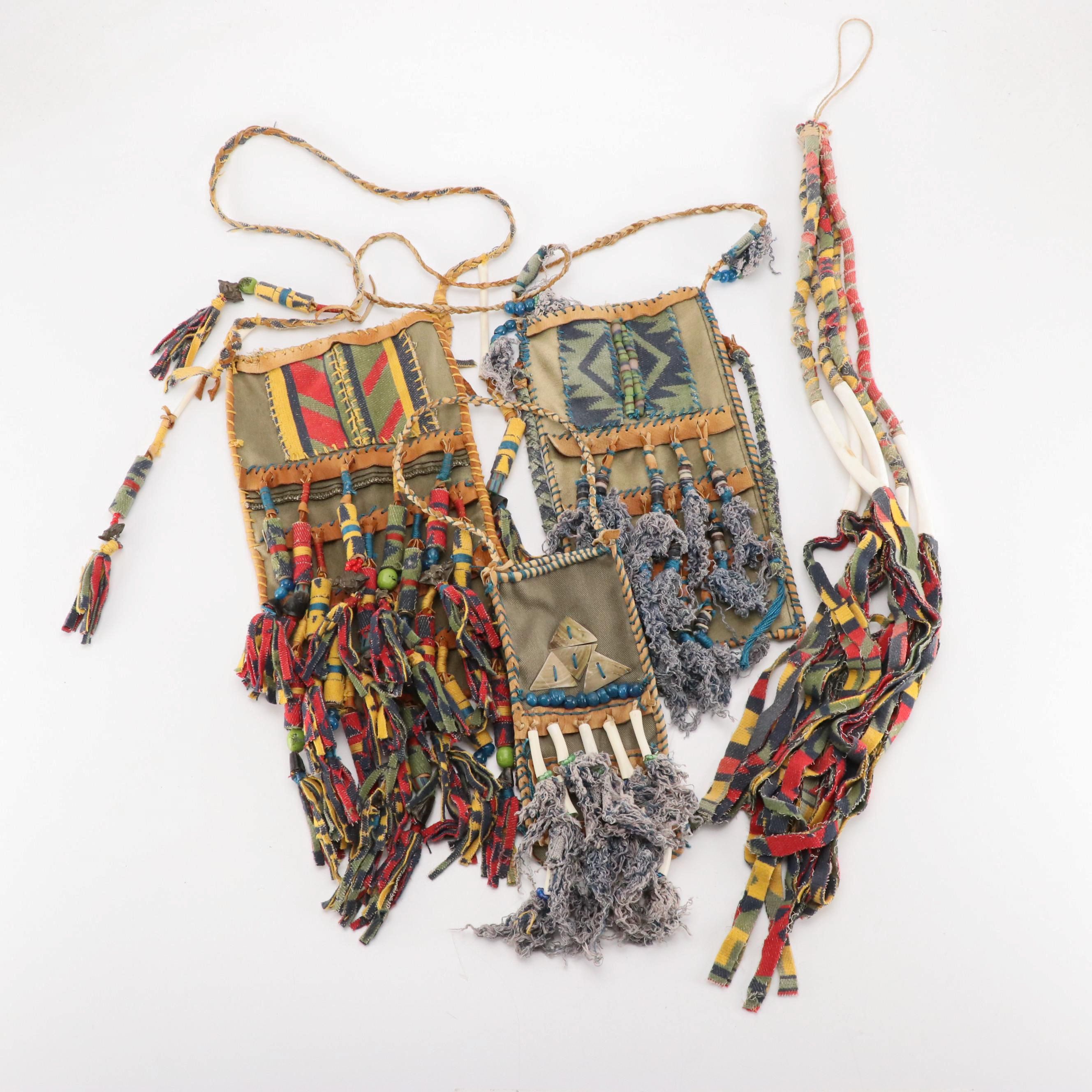 Robert Beaven Fabric, Leather and Beaded Pouches