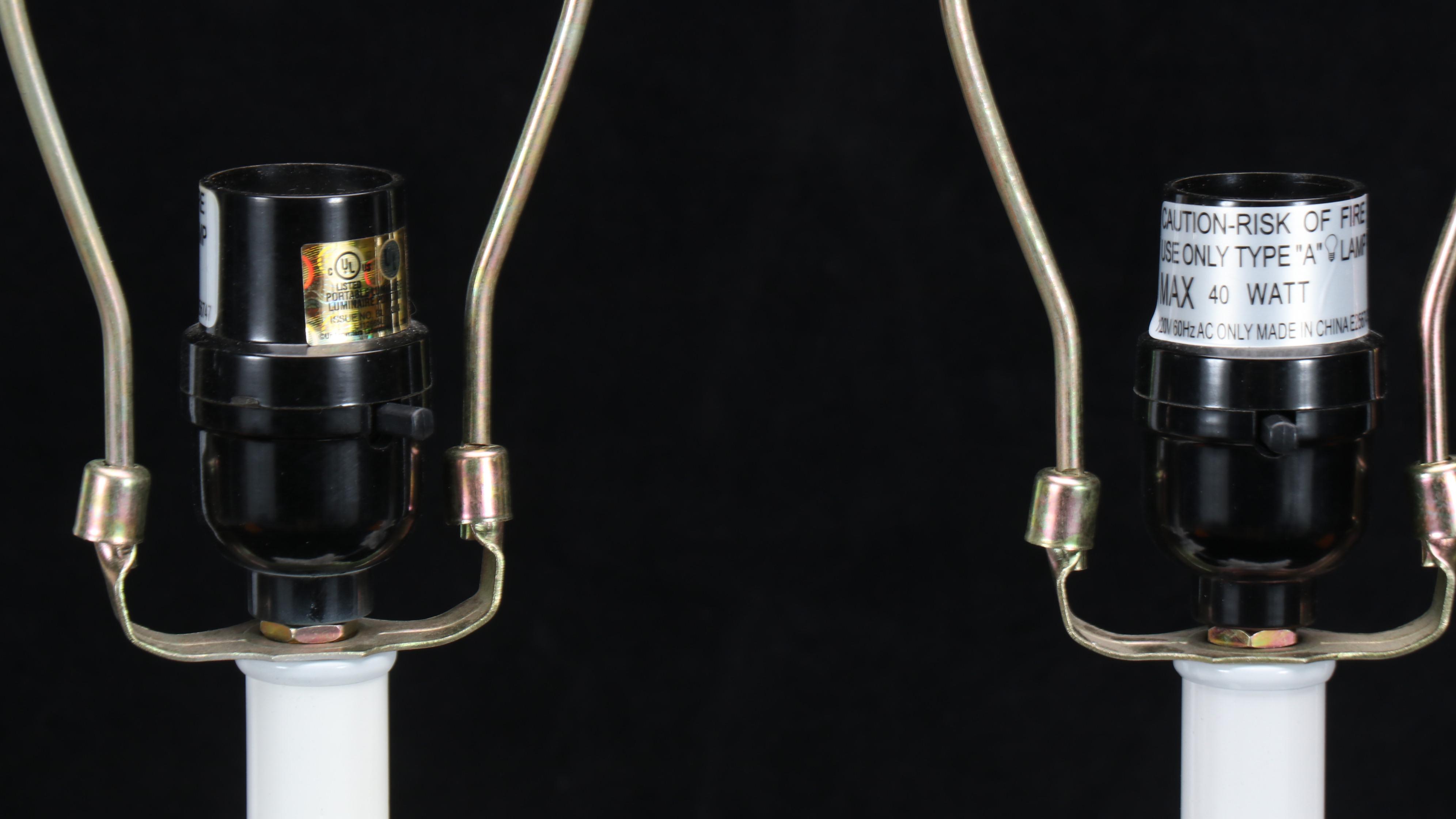 Neoclassical Acanthus Form Acrylic Candlestick Lamps with Orange Silk Shades