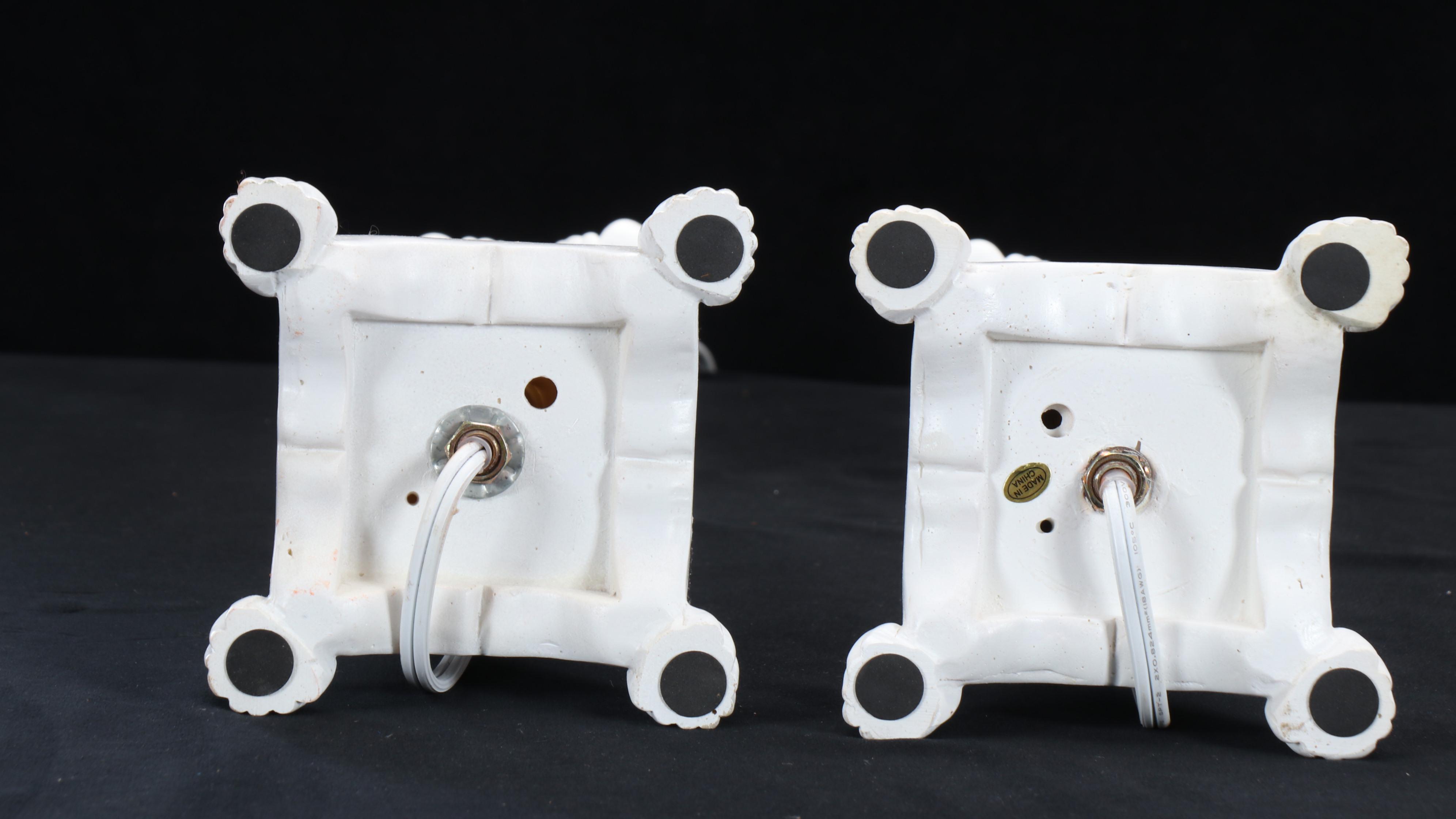 Neoclassical Acanthus Form Acrylic Candlestick Lamps with Orange Silk Shades