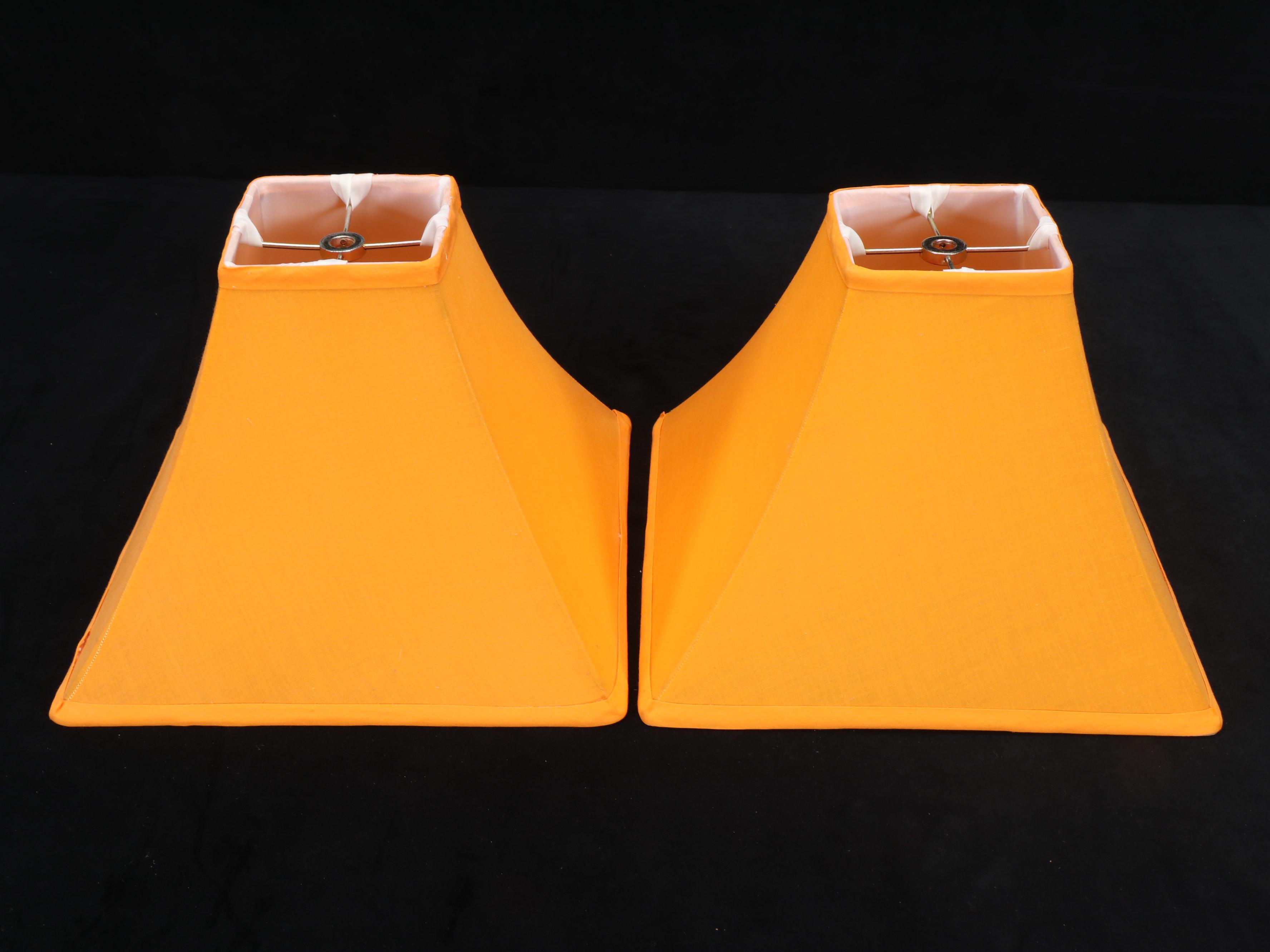 Neoclassical Acanthus Form Acrylic Candlestick Lamps with Orange Silk Shades