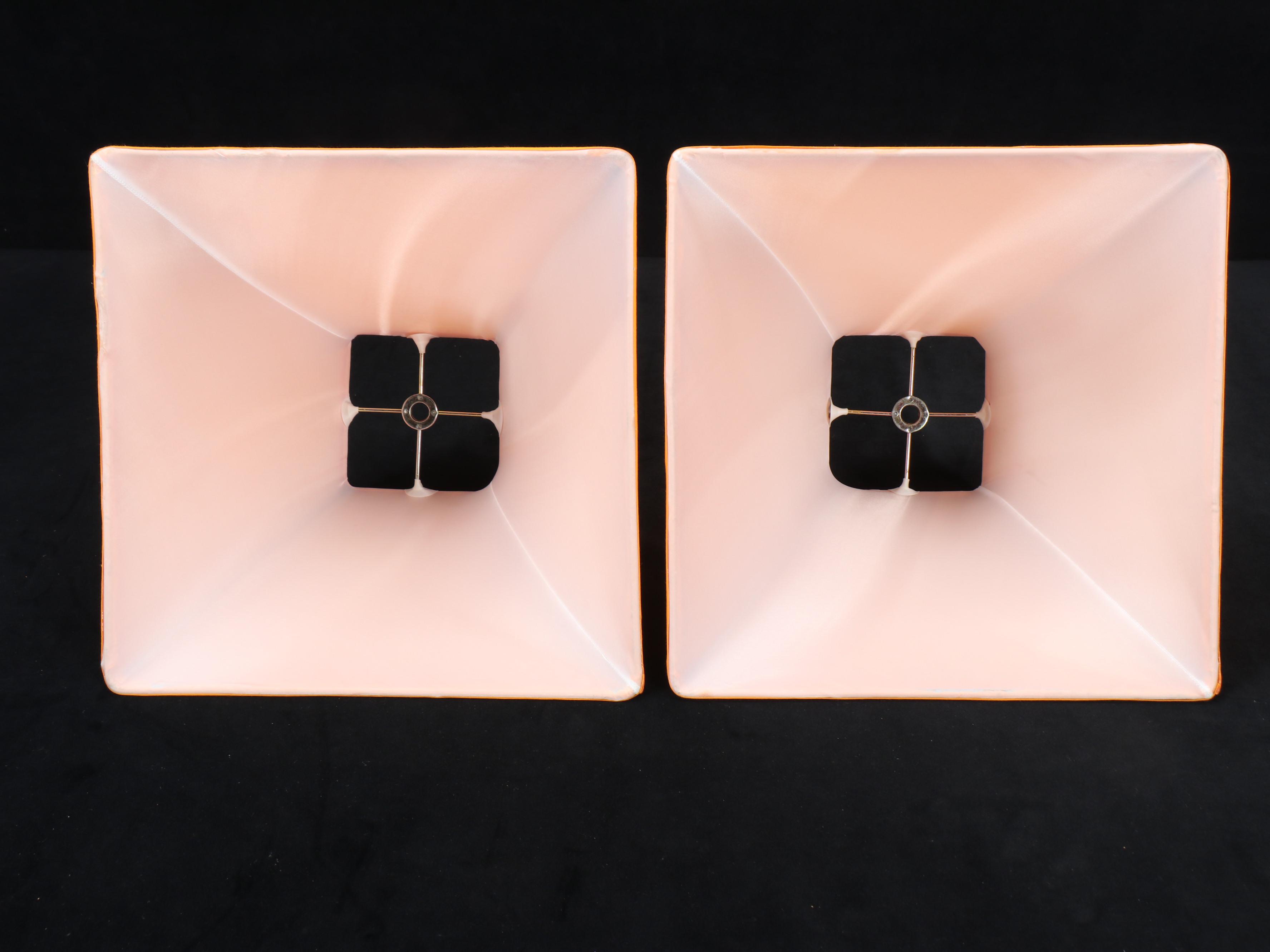 Neoclassical Acanthus Form Acrylic Candlestick Lamps with Orange Silk Shades