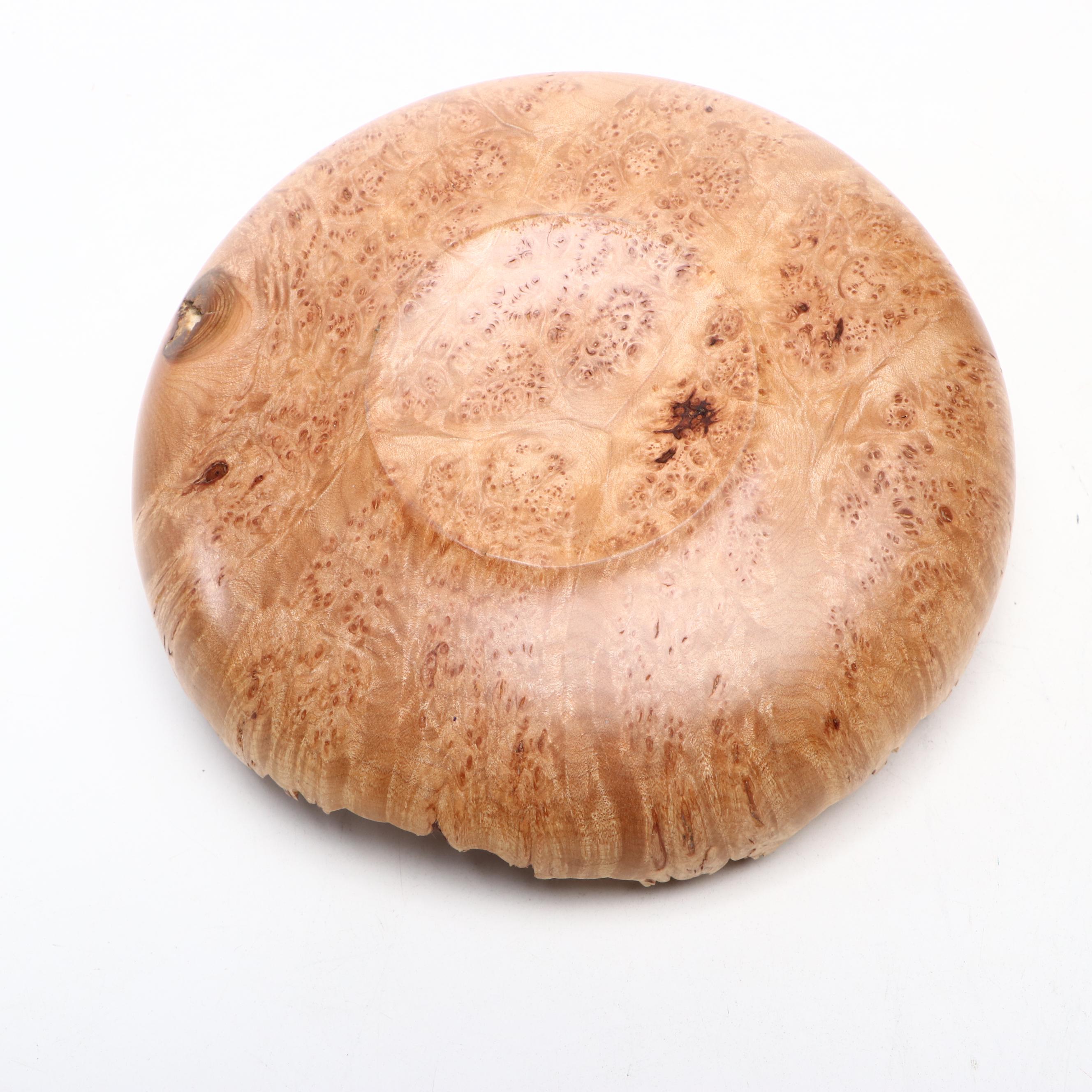 Artist Signed Painted Wooden Hanging Bowl and Natural Edge Wooden Painted Bowl